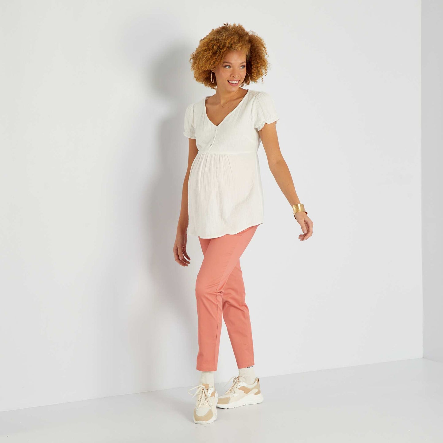 Blouse grossesse en gaze de coton uni blanc