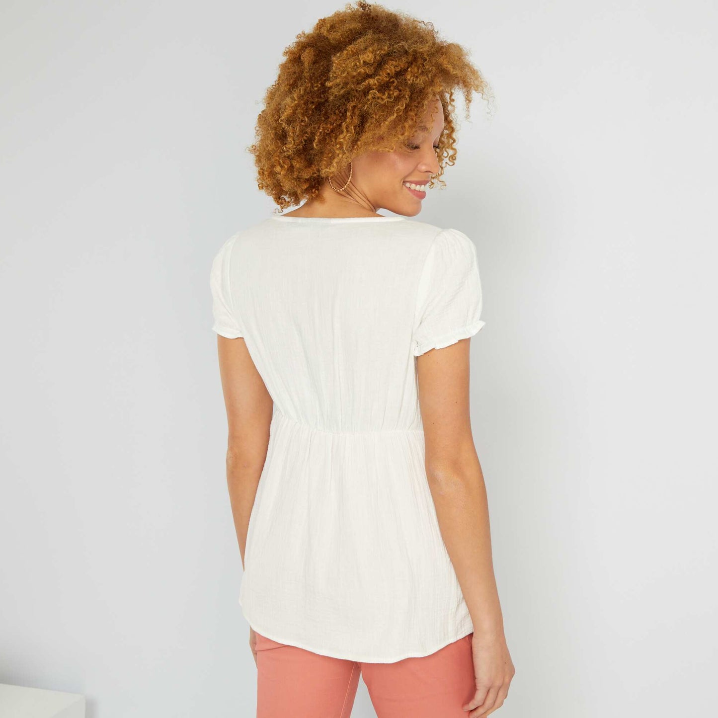 Blouse grossesse en gaze de coton uni blanc