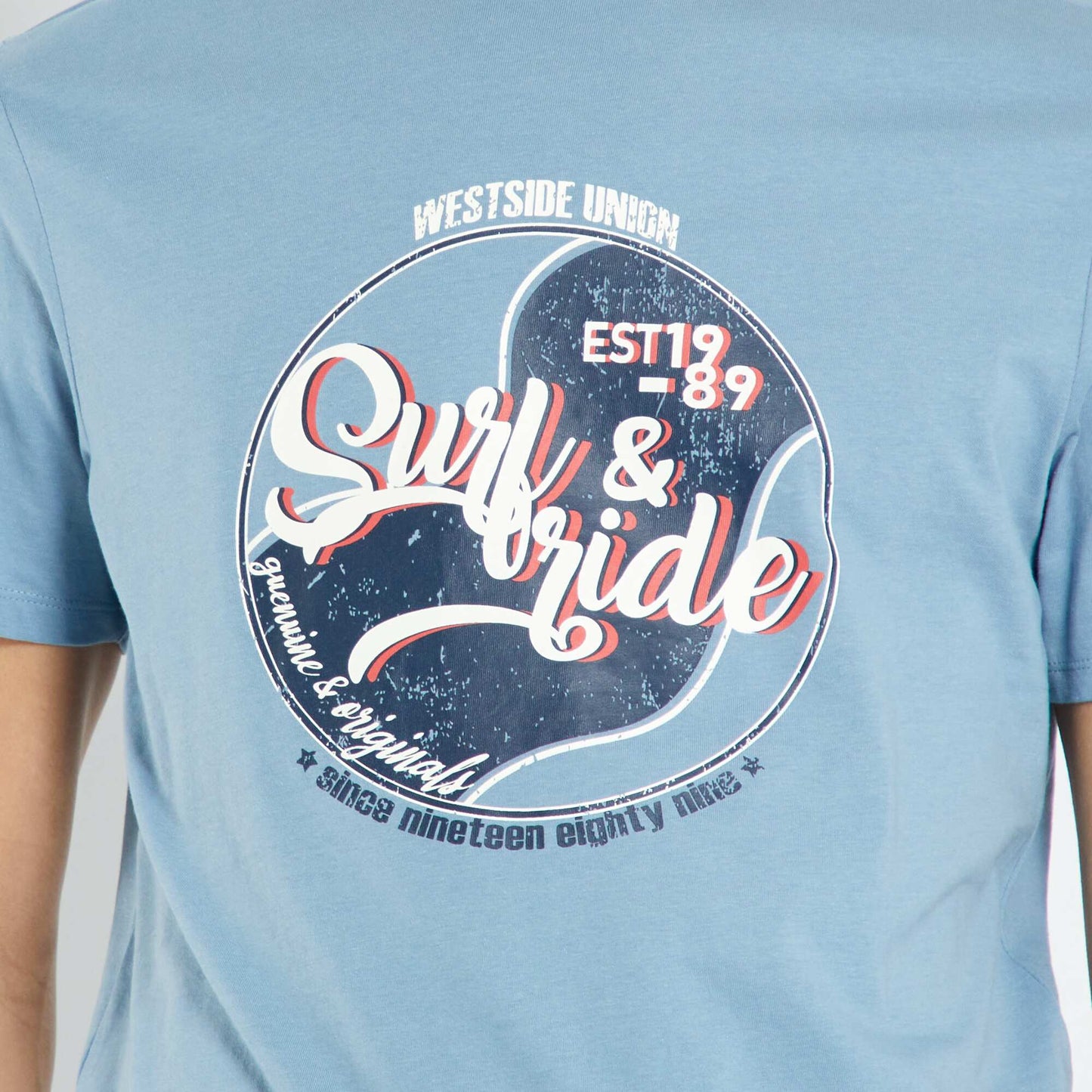 T-shirt en jersey avec imprim Bleu 'surf & ride'