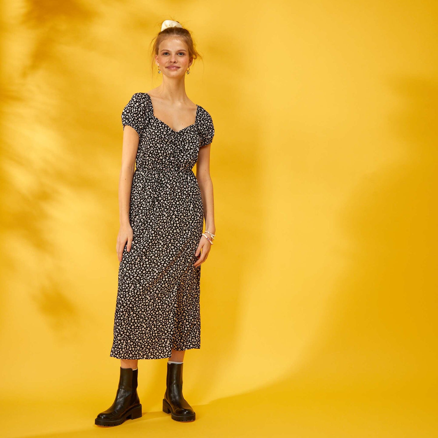 Robe longue avec imprim floral Noir