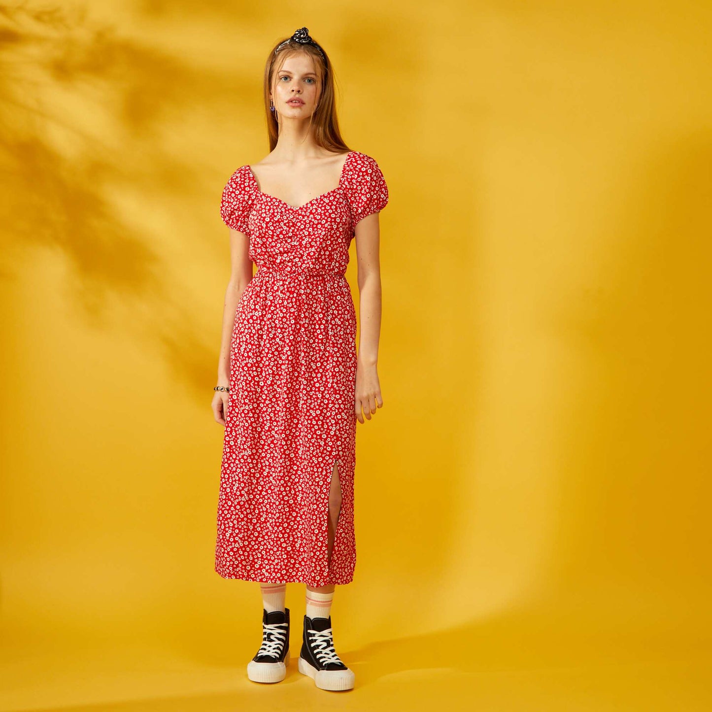 Robe longue avec imprim floral Rouge