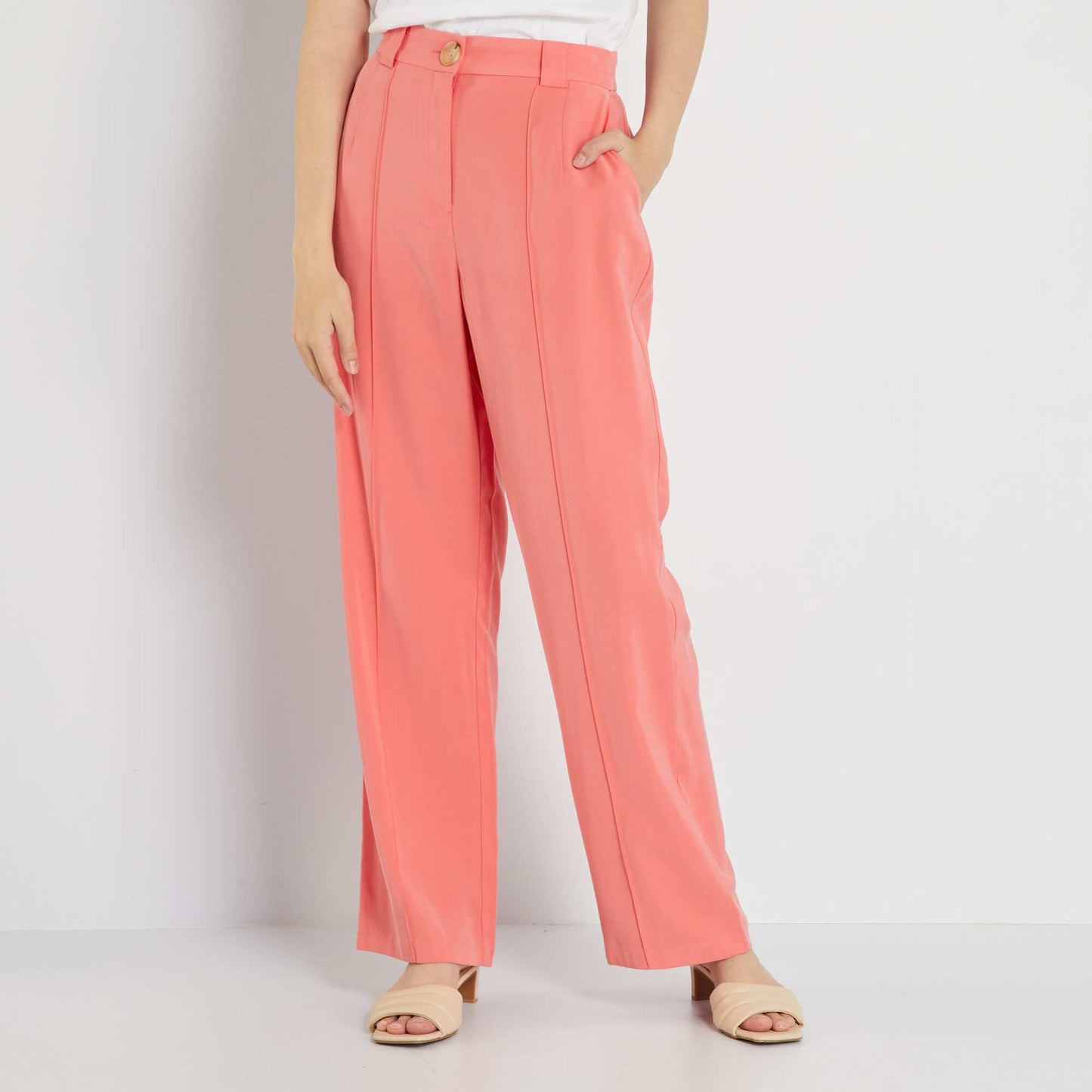 Pantalon large en twill uni rose