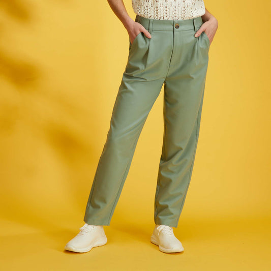 Pantalon chino avec taille lastiqu e vert gris