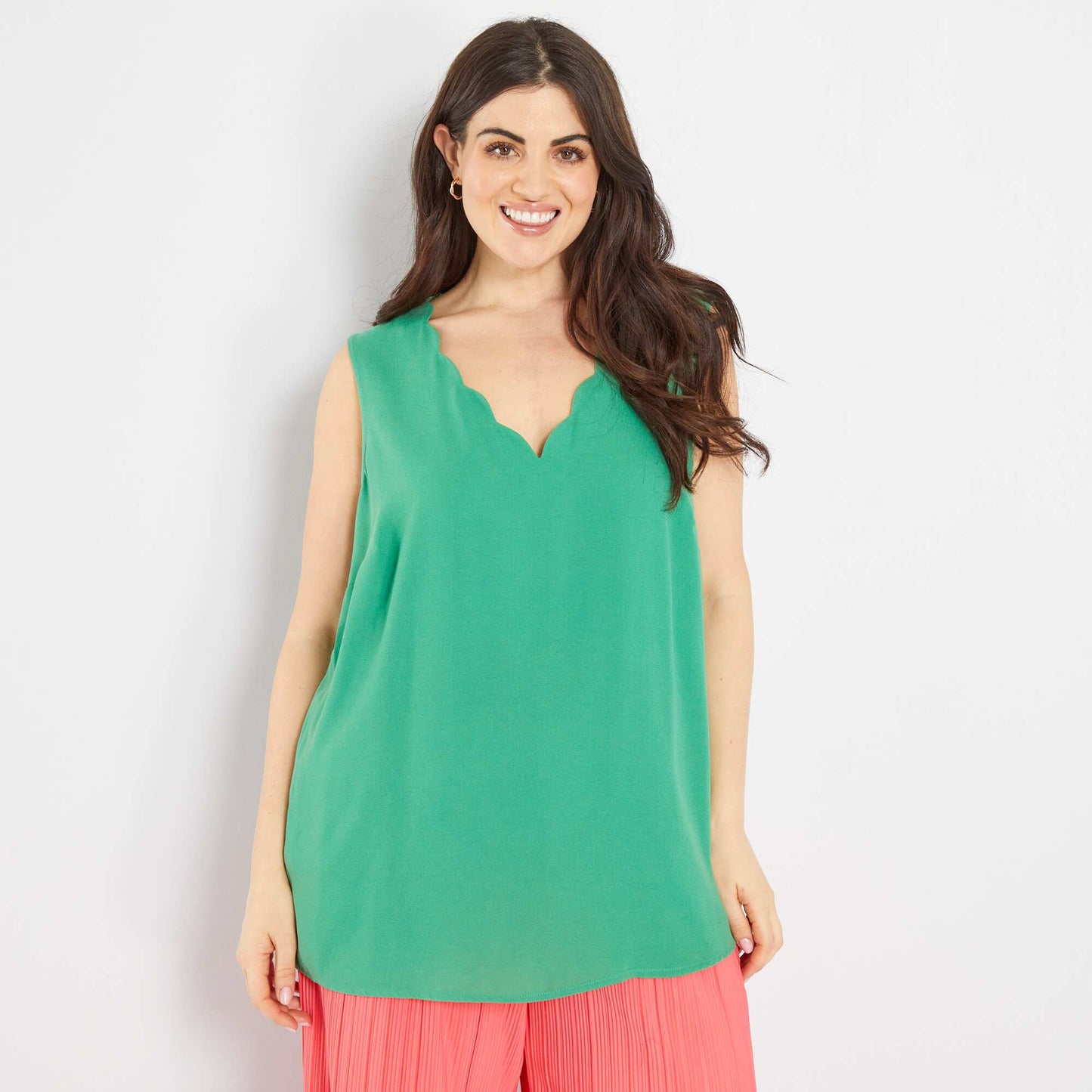 Blouse unie avec col fantaisie vert