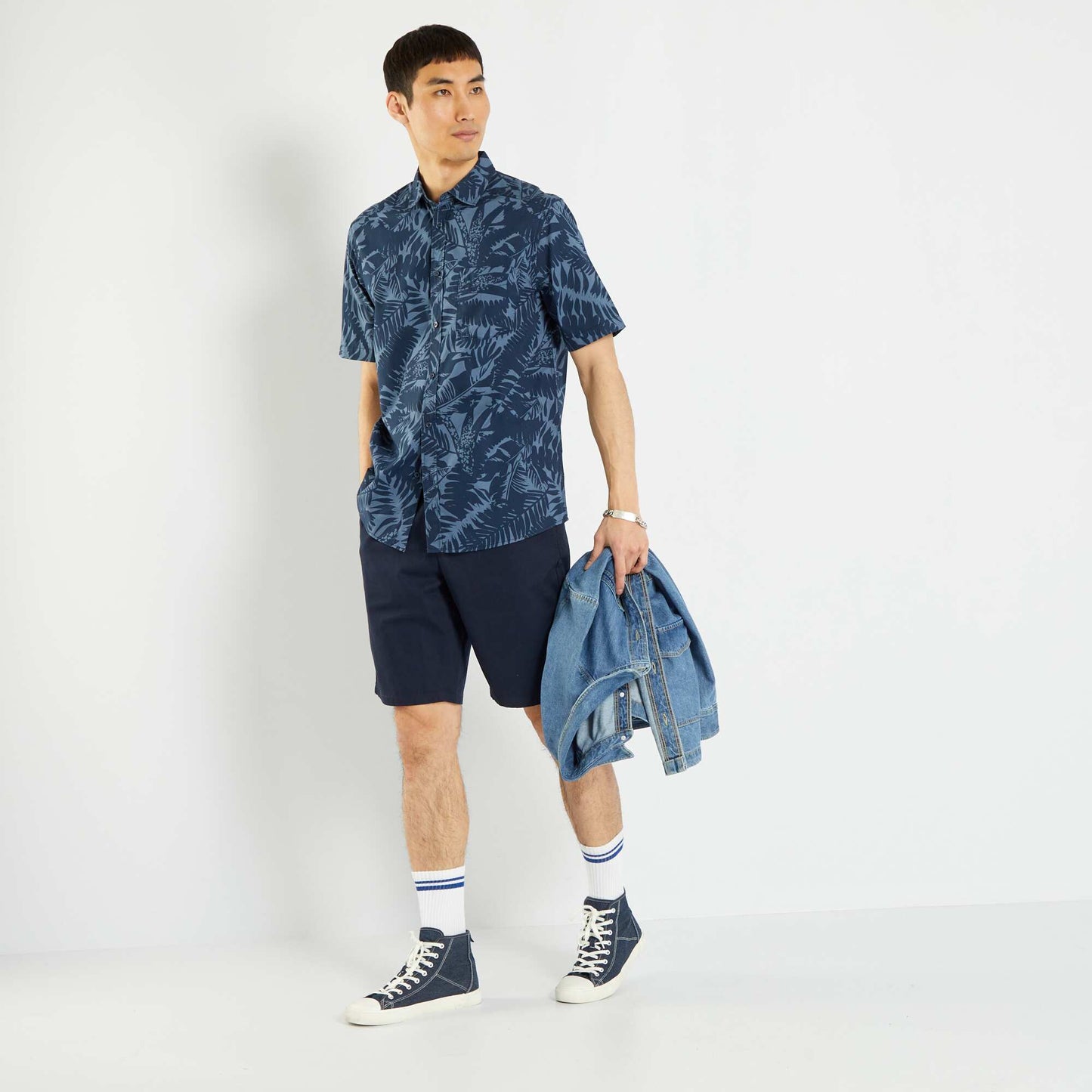 Chemise fleurs manches courtes Bleu fonc