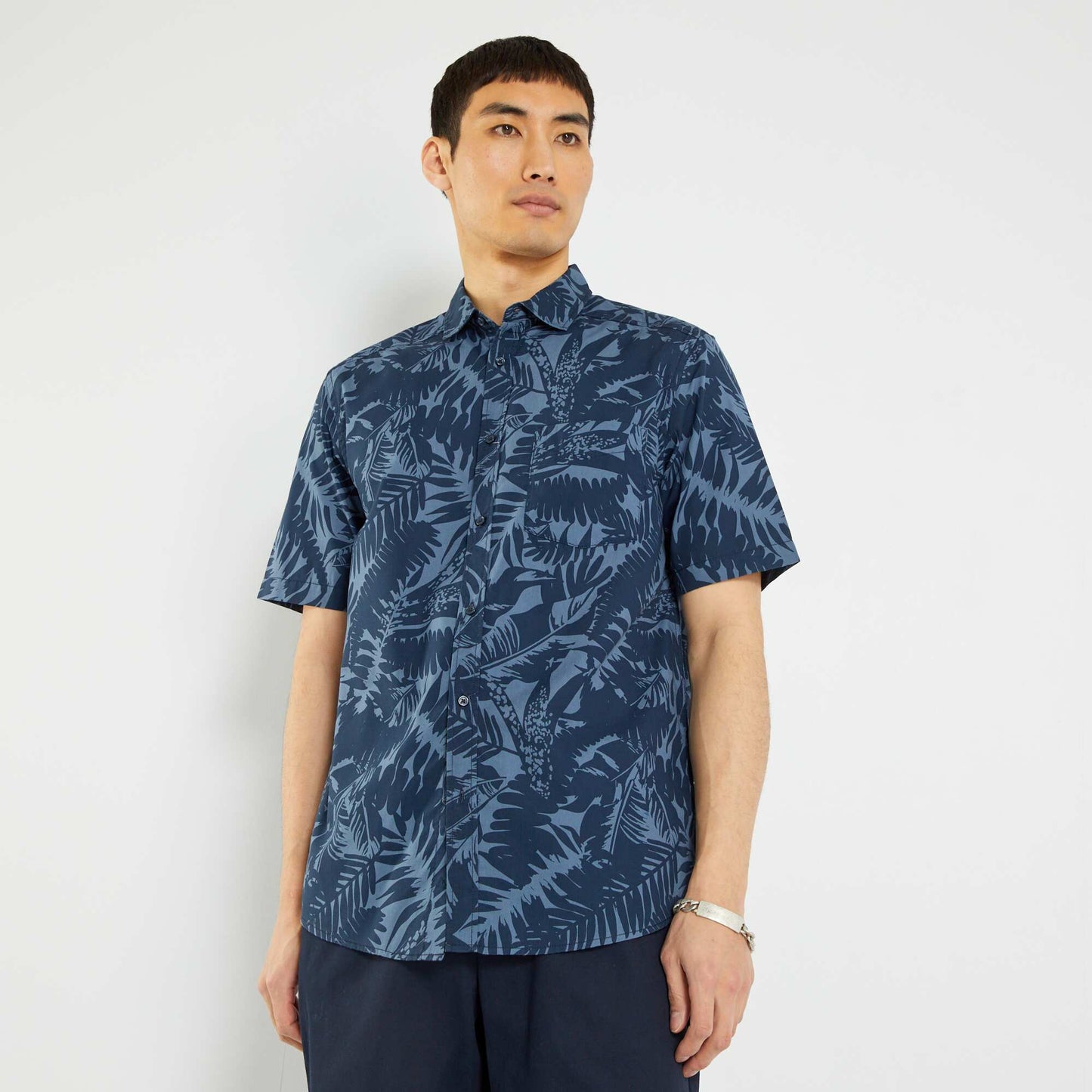Chemise fleurs manches courtes Bleu fonc