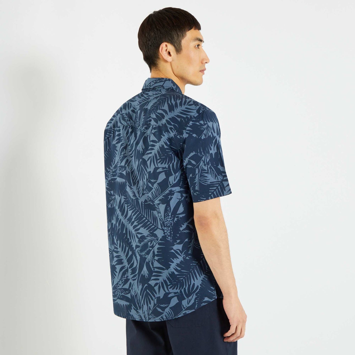 Chemise fleurs manches courtes Bleu fonc