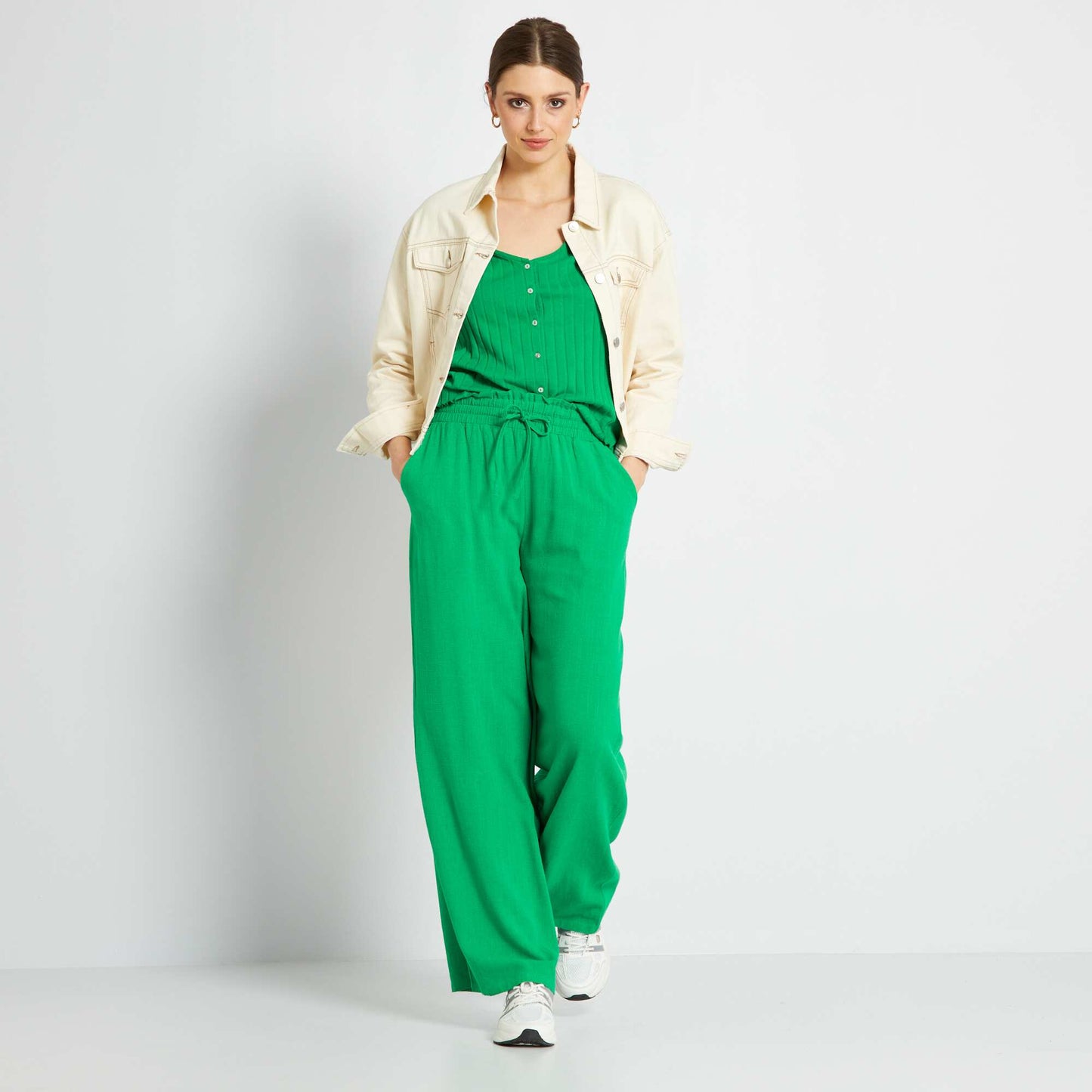 T-shirt boutonn uni vert jardin