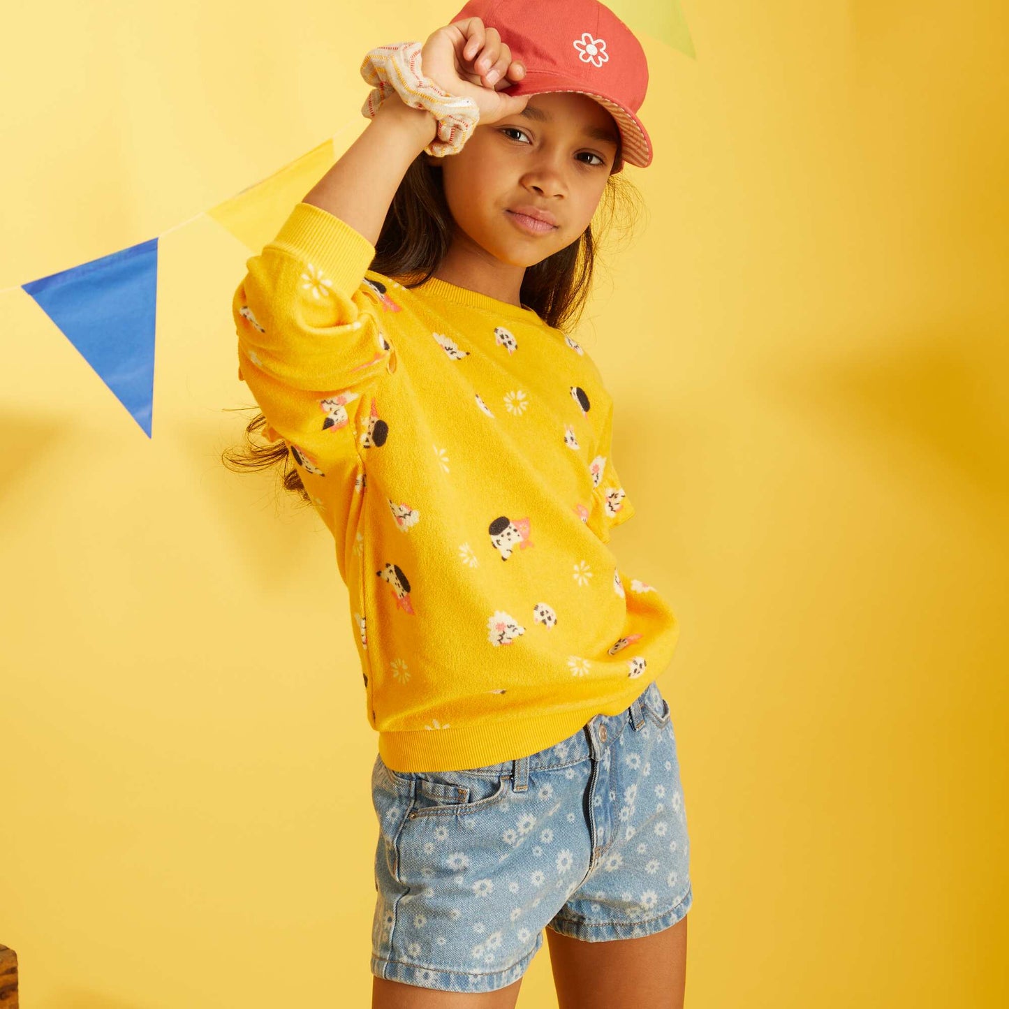 Short en jean motifs Bleu