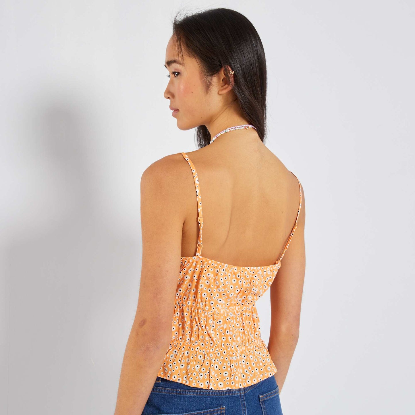 Top fleuri fines bretelles Orange