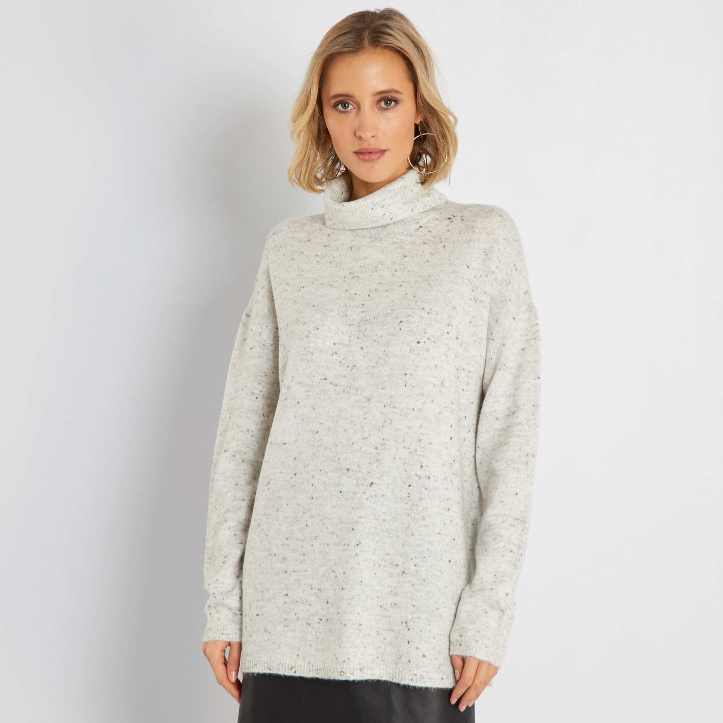 Pull col roul en maille douce Gris