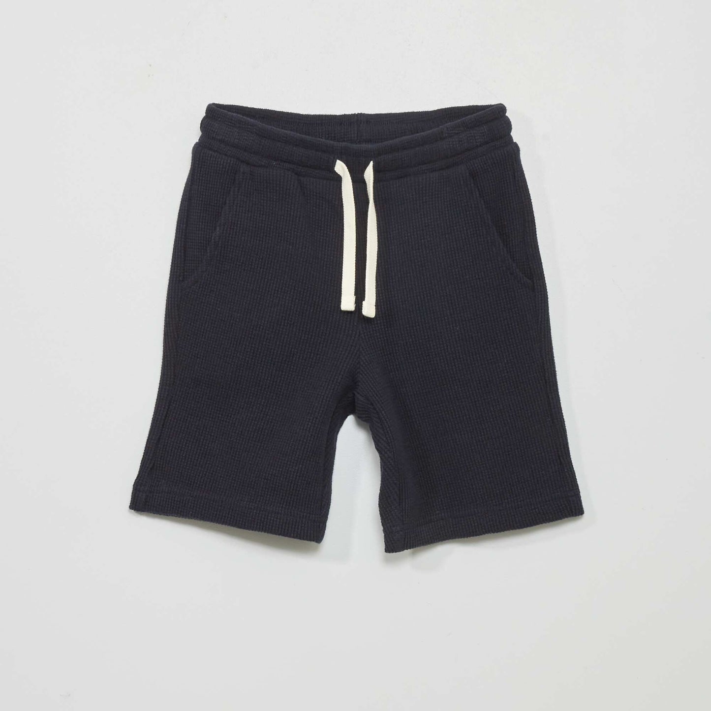 Short en maille gaufr e unie Bleu marine