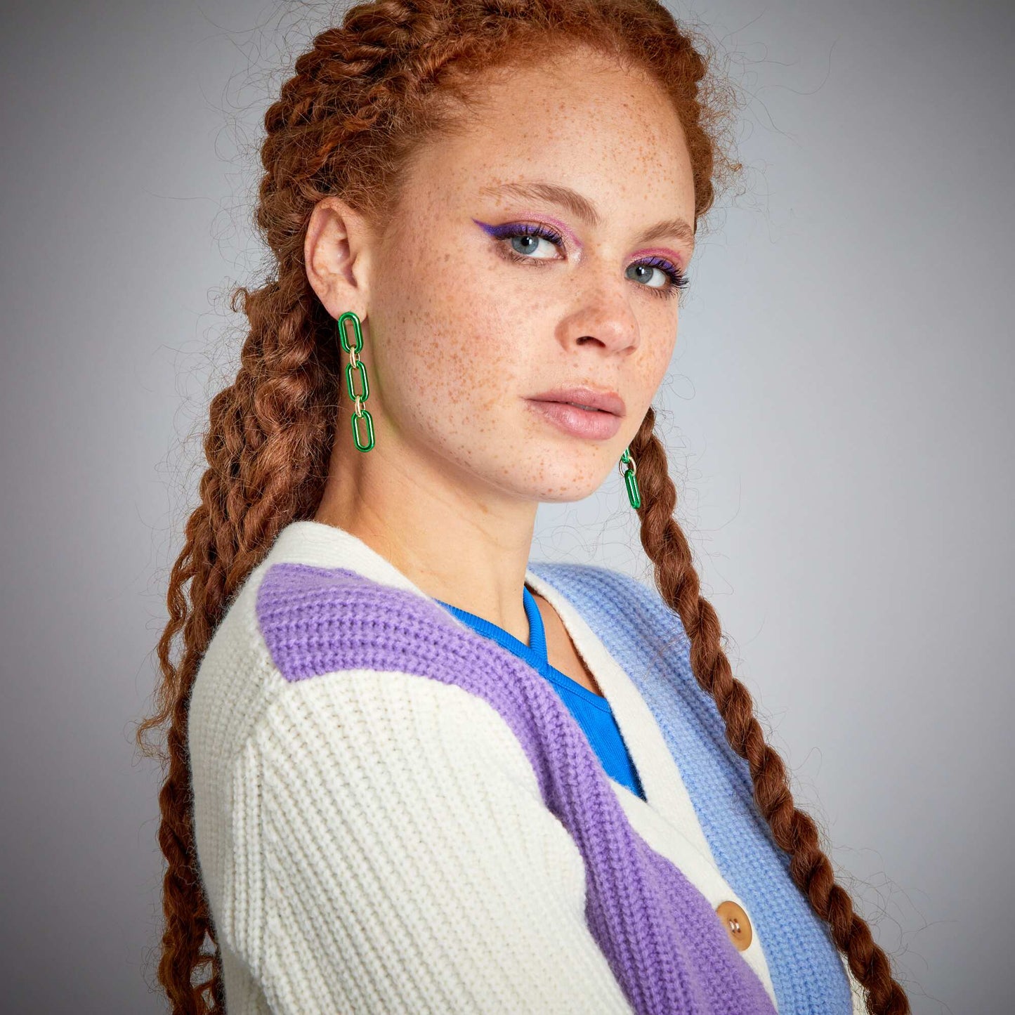 Gilet en maille tricot Blanc/Orange/Rose