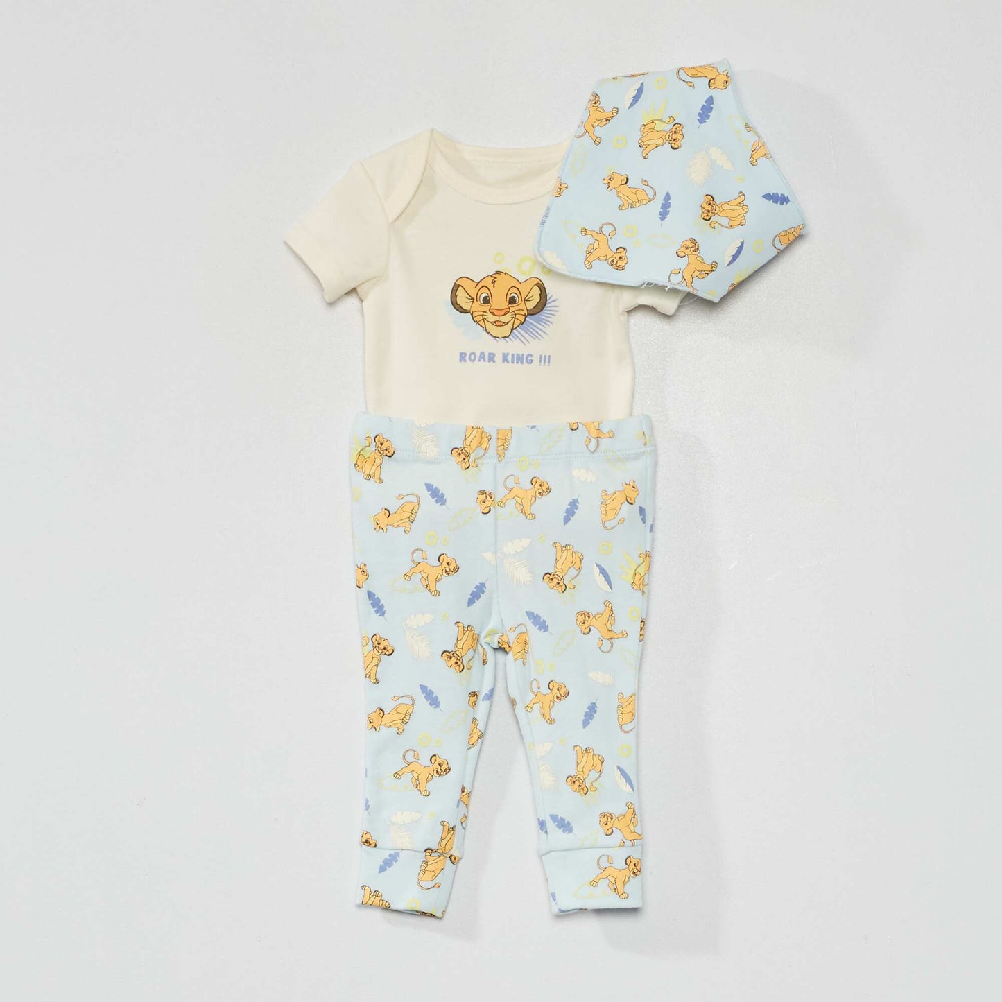 Ensemble body + legging sans pied + bavoir Ecru/bleu