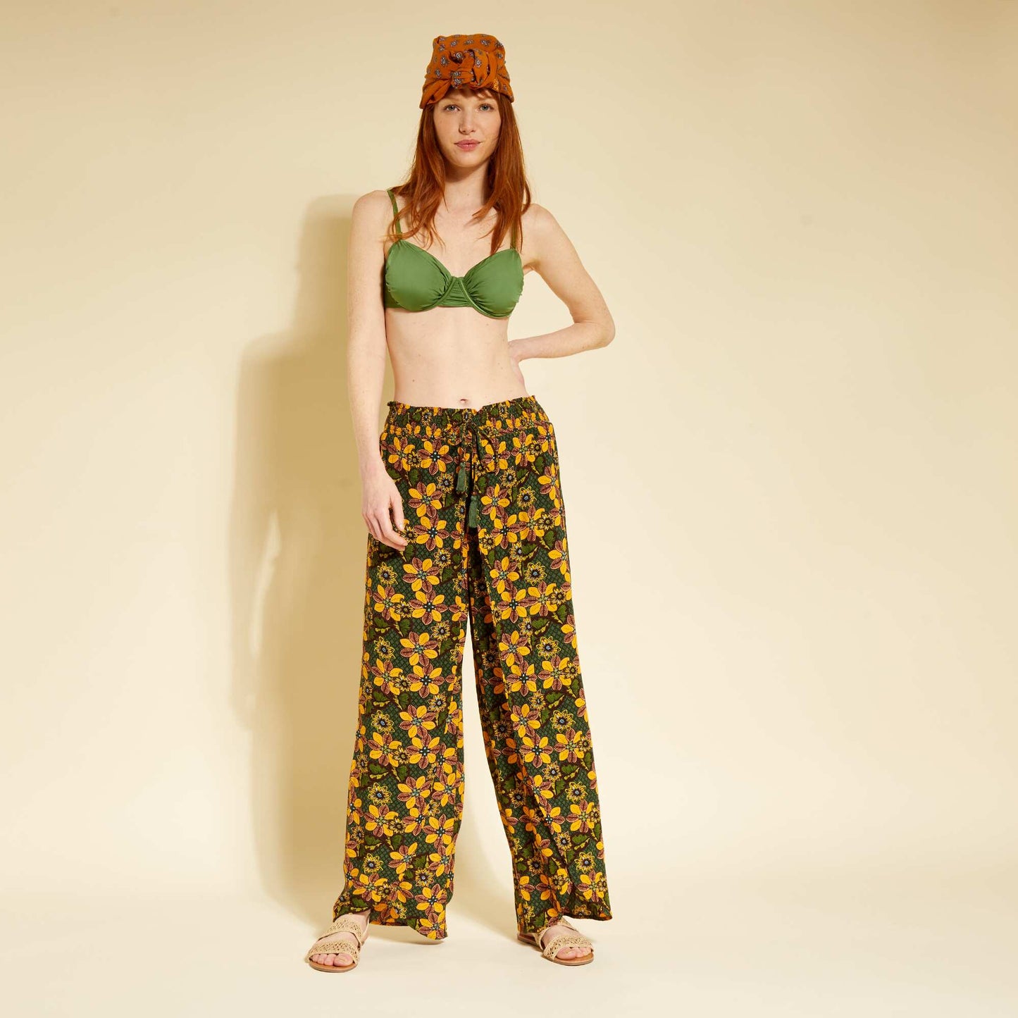 Pantalon fluide ajour en maille cr pe Wax