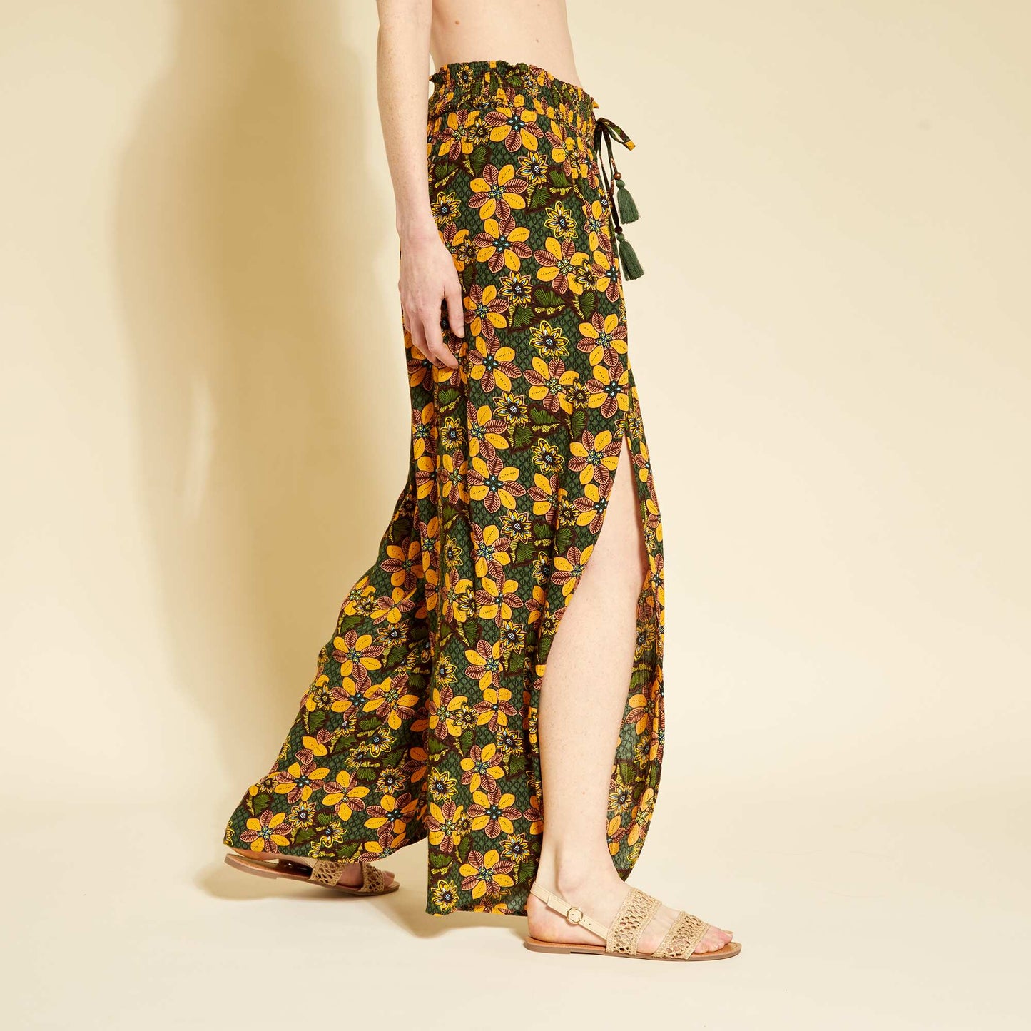 Pantalon fluide ajour en maille cr pe Wax