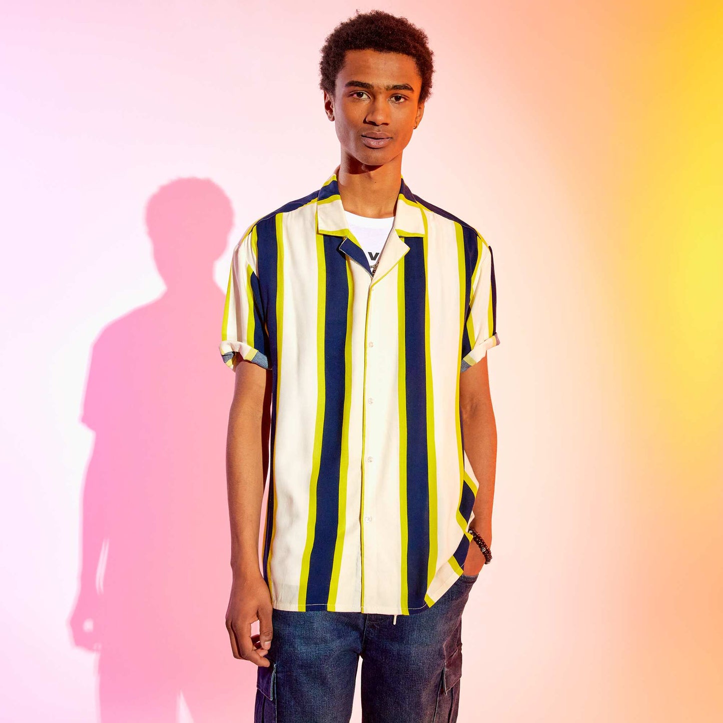 Chemise motifs fluide et l g re Blanc/jaune/bleu