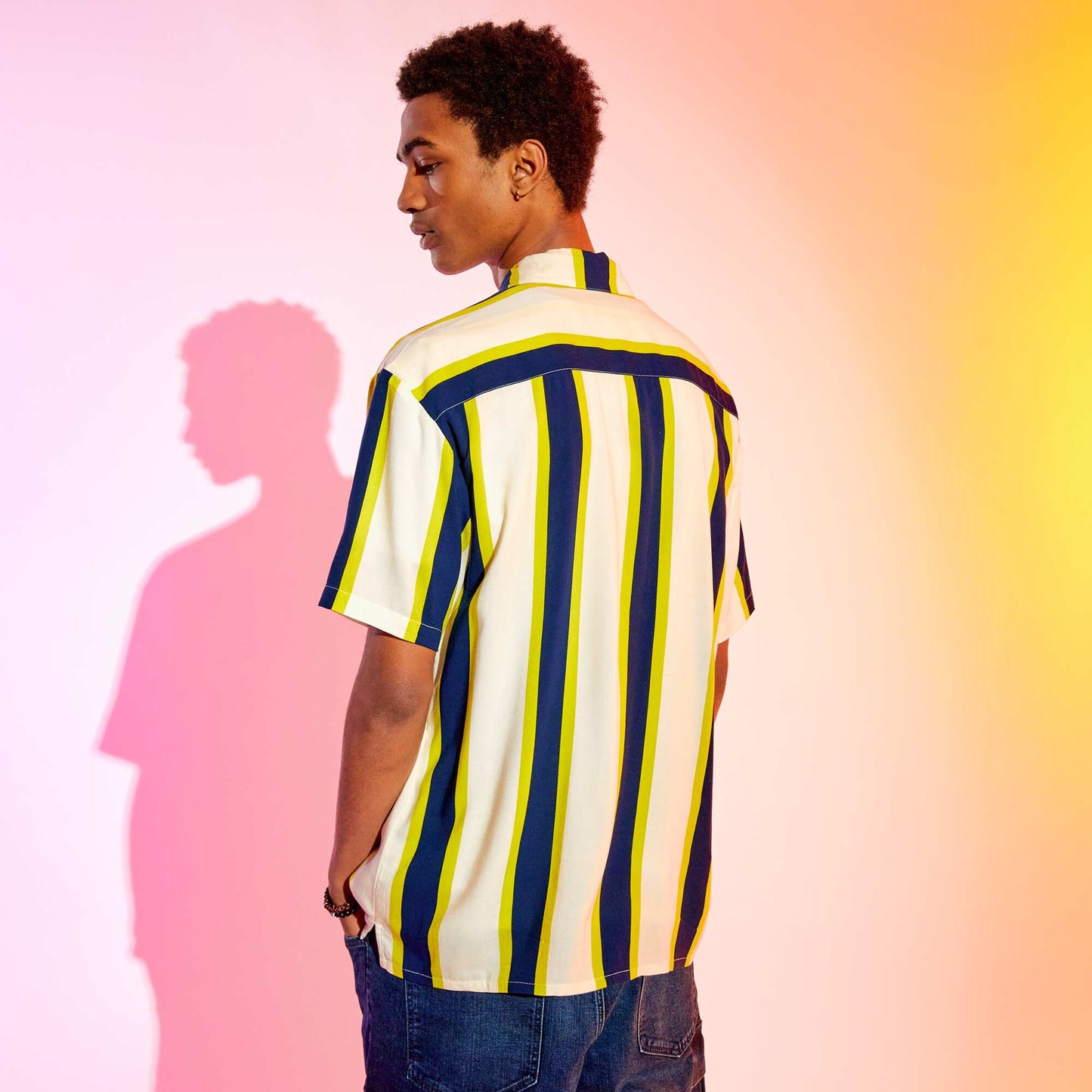 Chemise motifs fluide et l g re Blanc/jaune/bleu