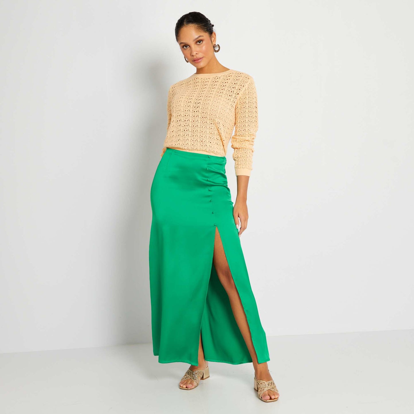 Pull en maille ajour e unie Orange