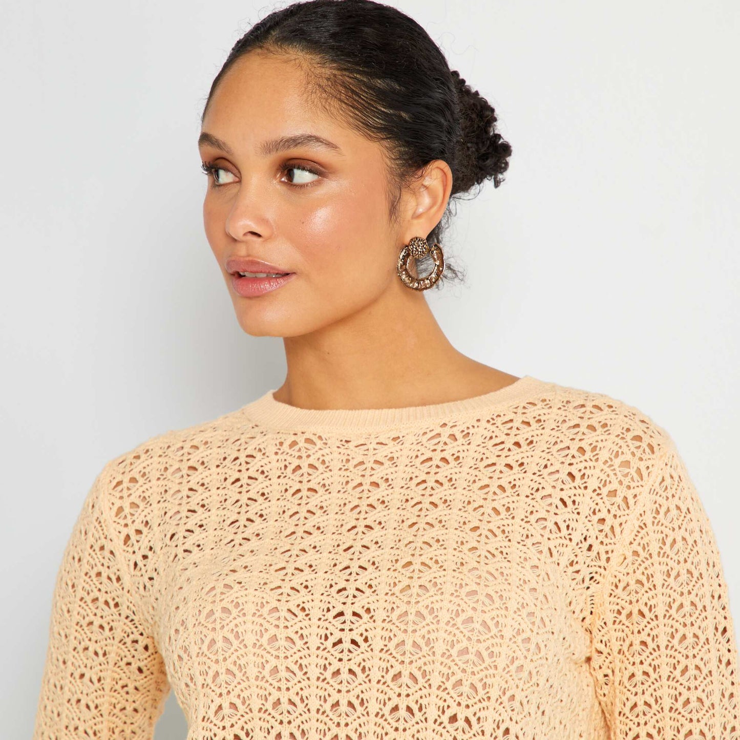 Pull en maille ajour e unie Orange