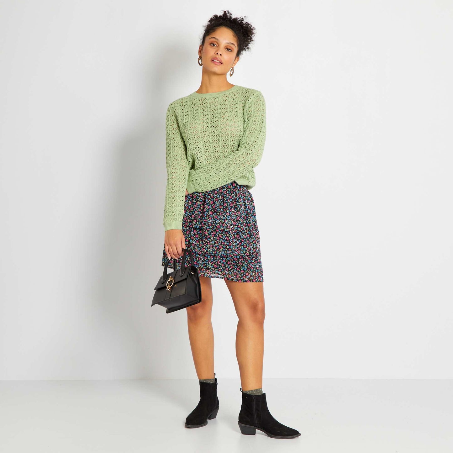 Pull en maille ajour e unie Vert