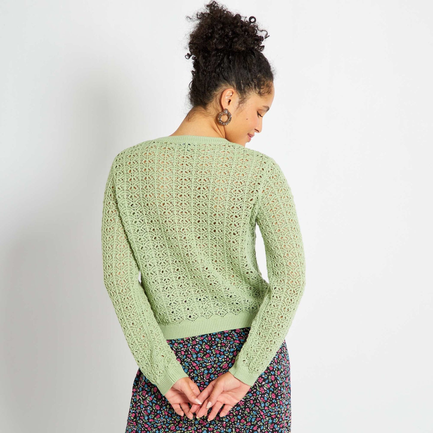 Pull en maille ajour e unie Vert