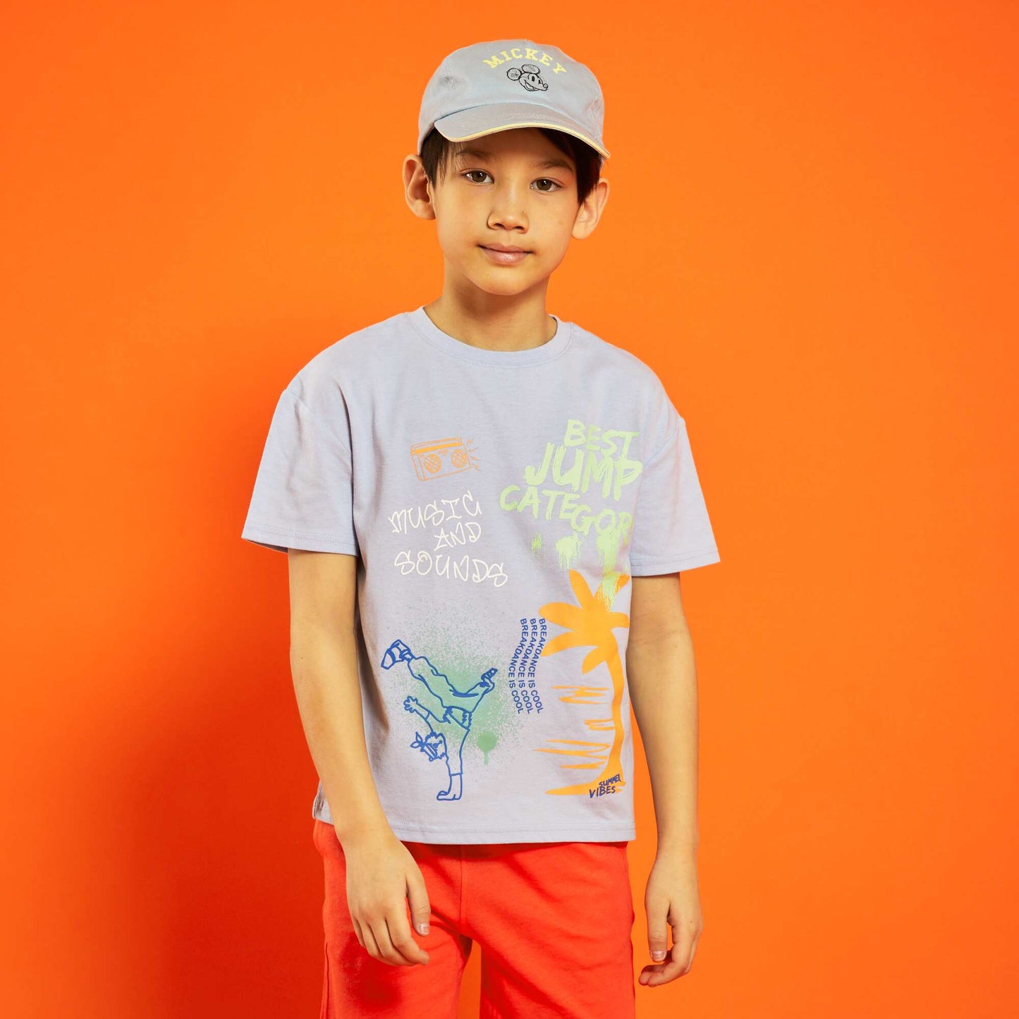 T-shirt imprim col rond Bleu
