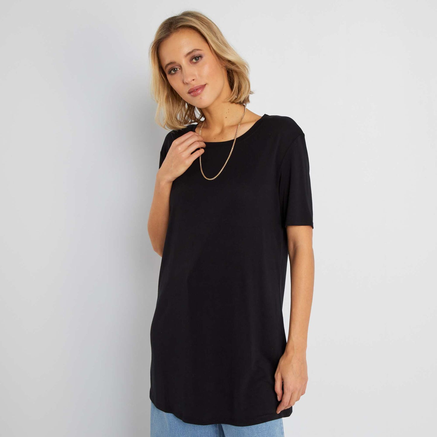 T-shirt long et uni Noir