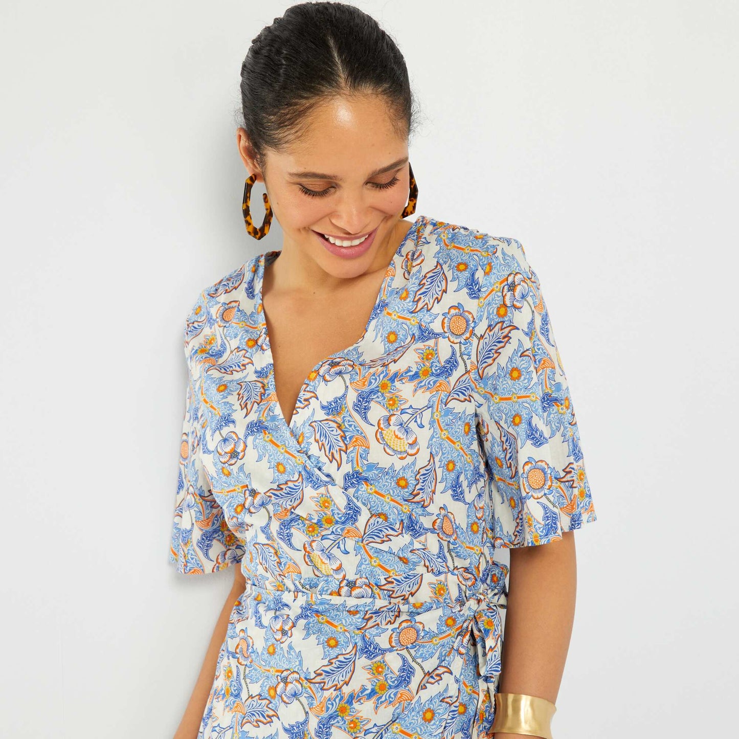 Robe portefeuille avec imprim Bleu