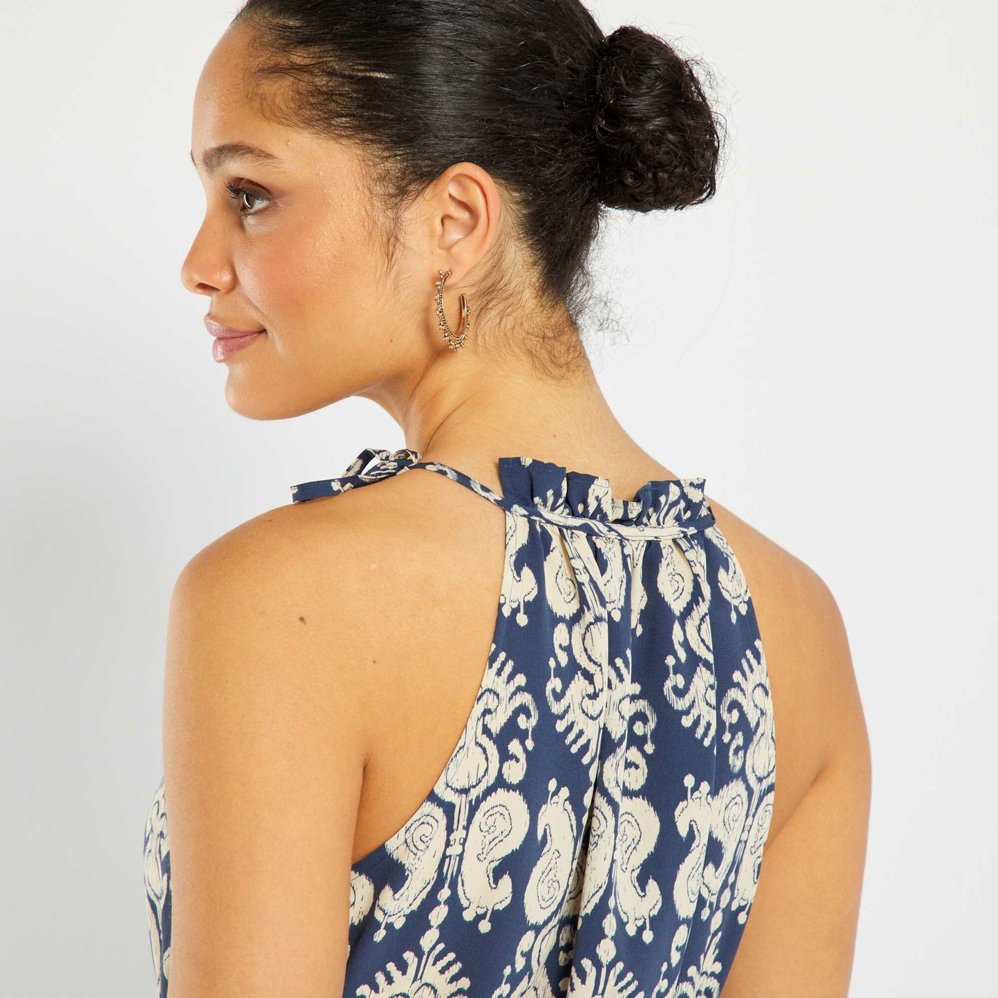 Robe longue imprim e avec col am ricain Bleu