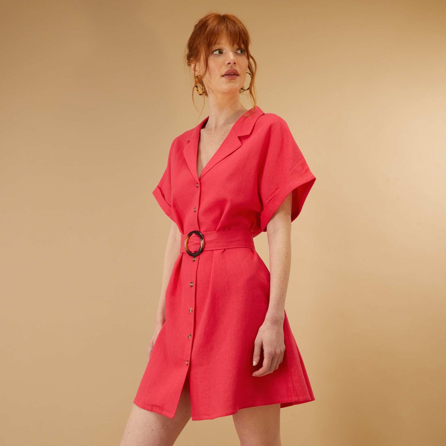 Robe en lin manches courtes Rose