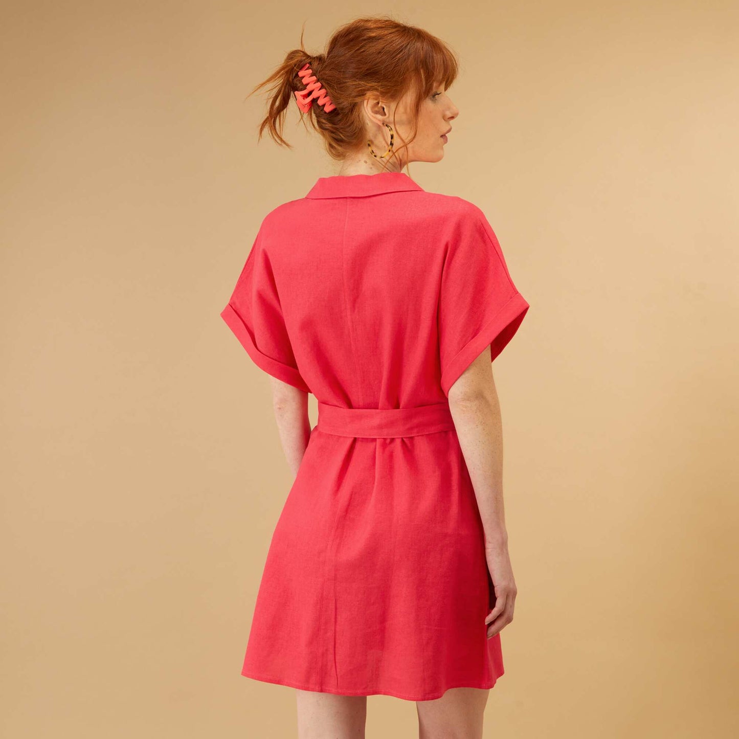 Robe en lin manches courtes Rose