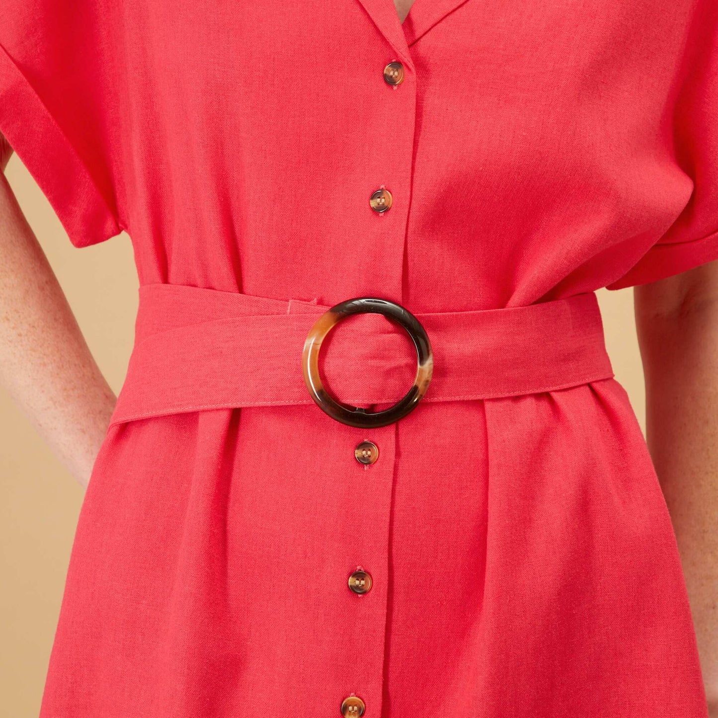 Robe en lin manches courtes Rose