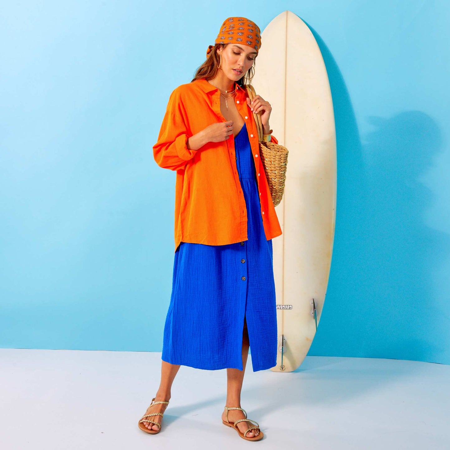 Robe en gaze de coton bleu