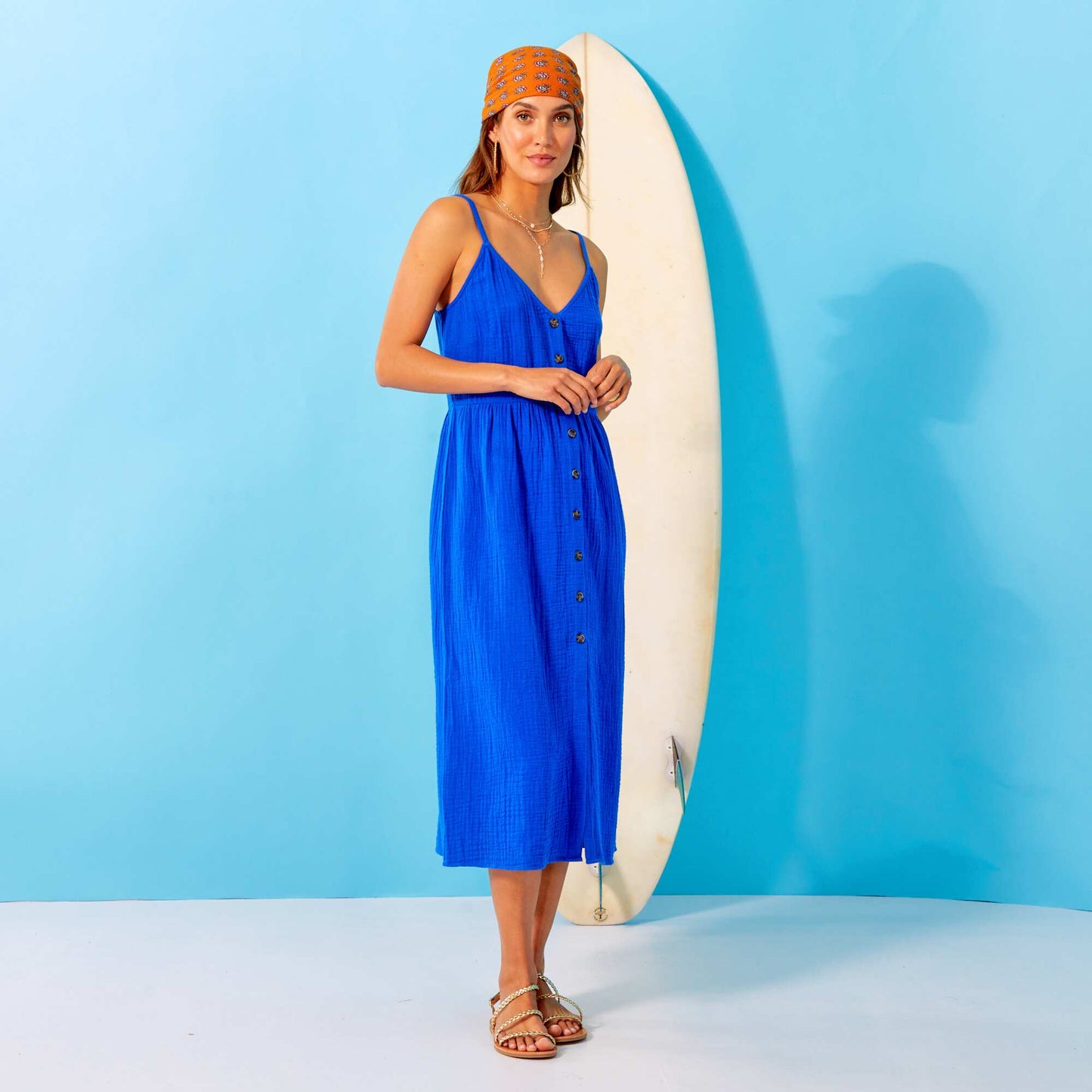 Robe en gaze de coton bleu
