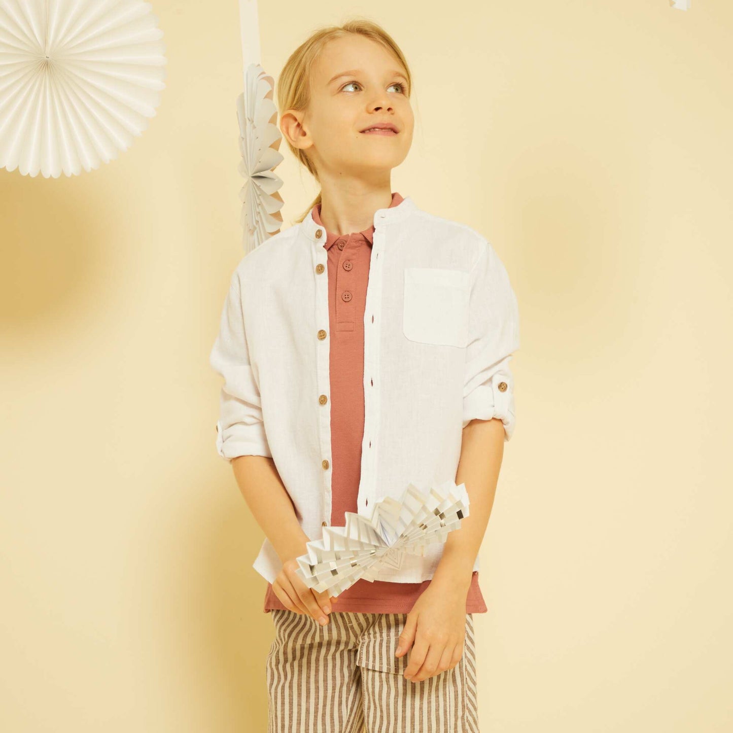 Chemise en lin col mao blanc