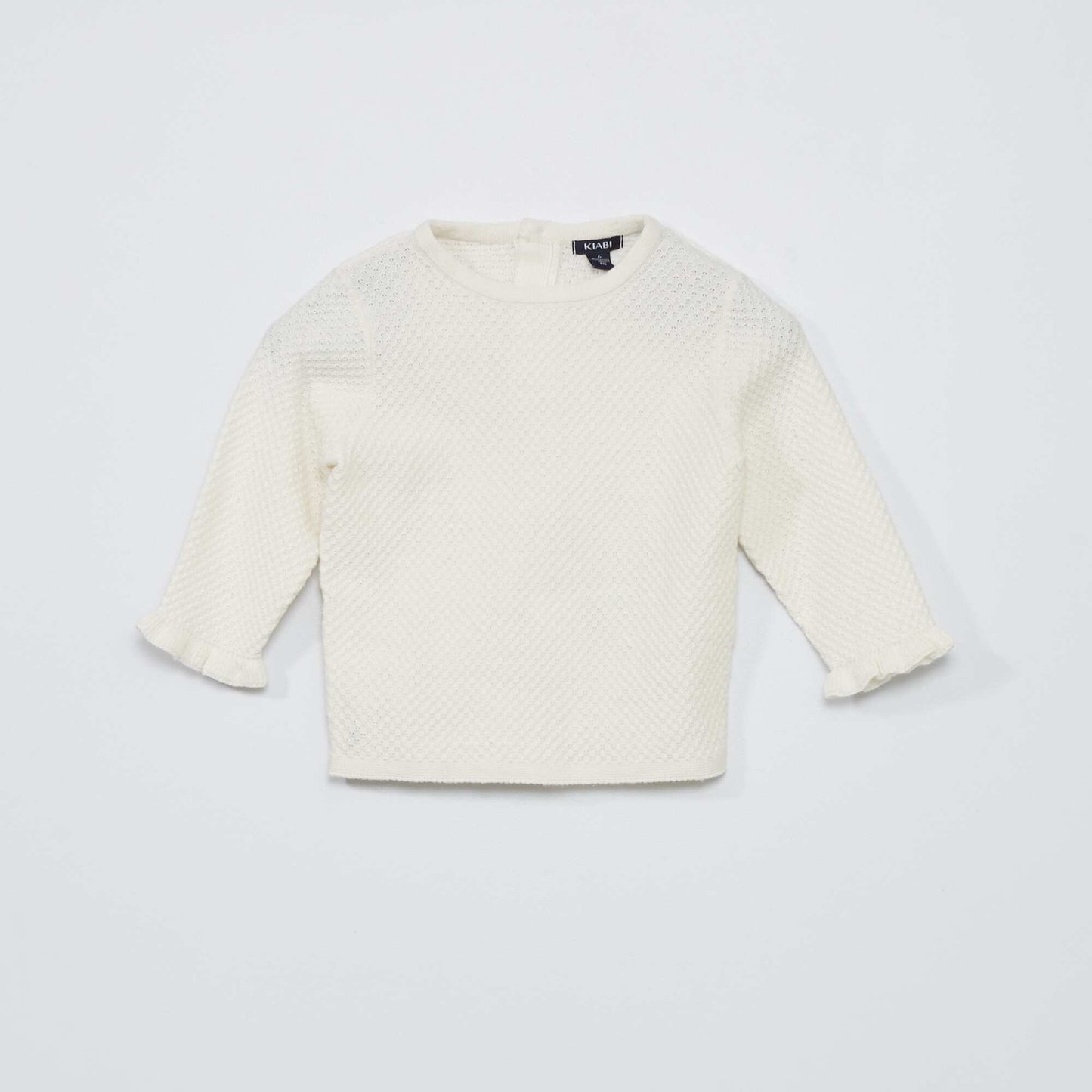 Pull point fantaisie avec manches ondul es blanc