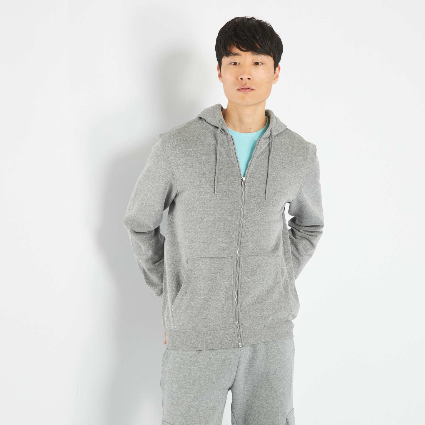 Sweat zipp e capuche Gris fonc