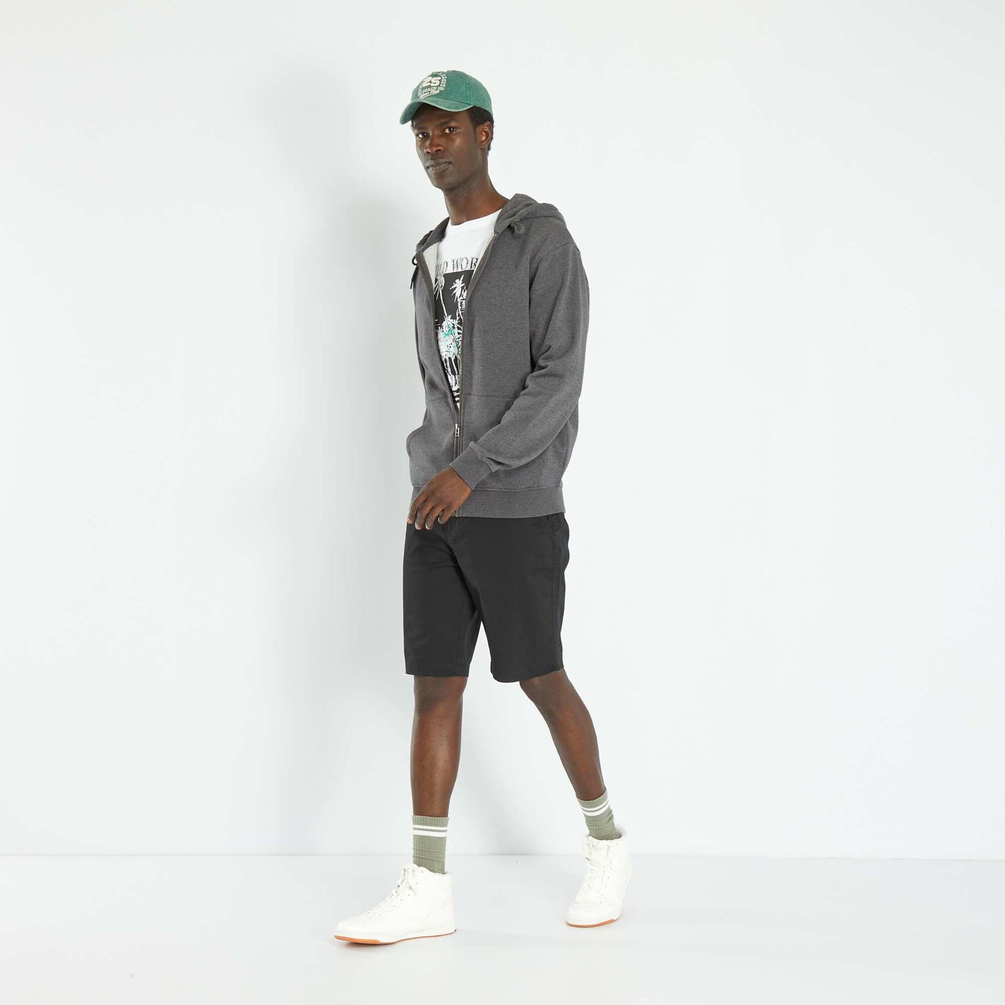 Sweat zipp e capuche Gris fonc