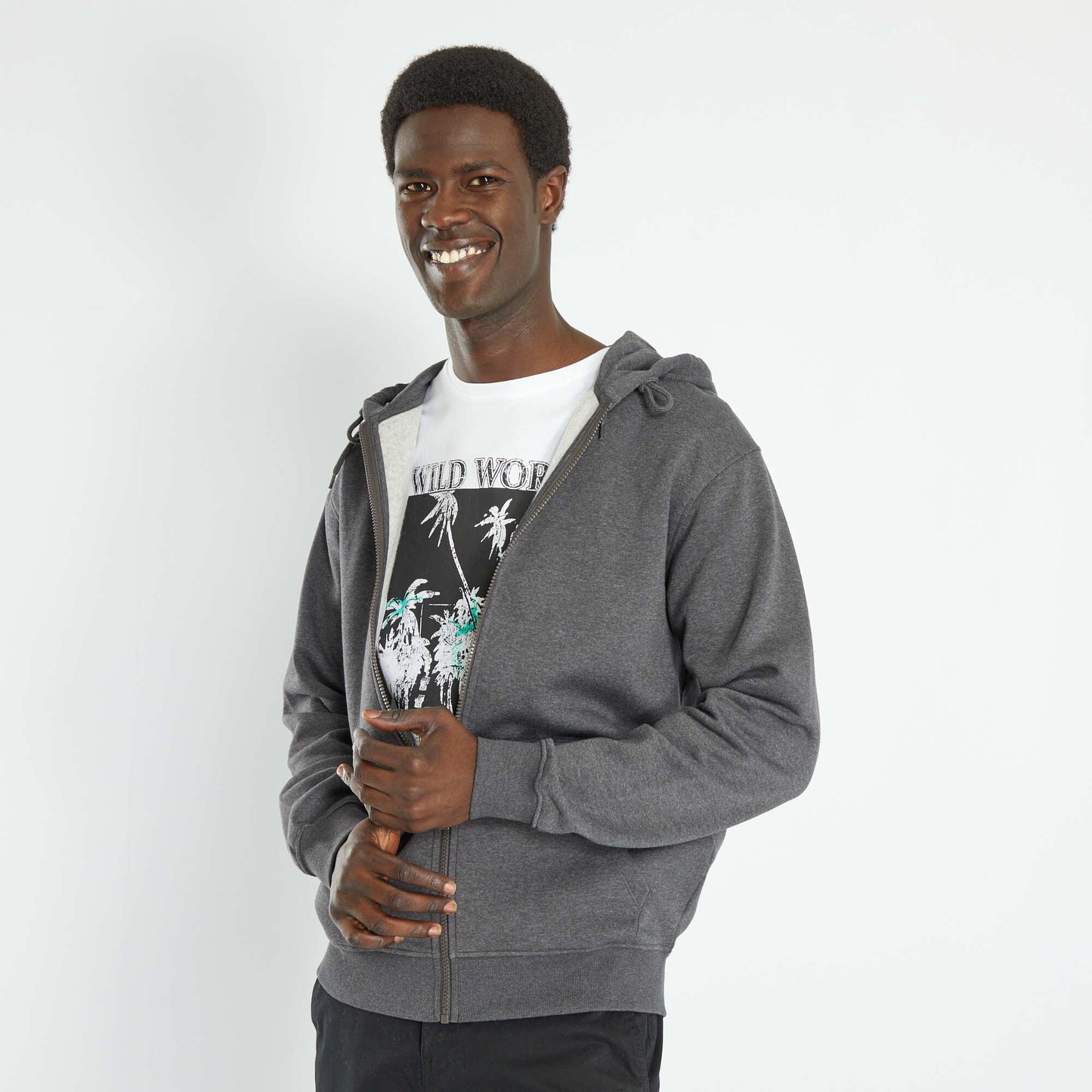 Sweat zipp e capuche Gris fonc