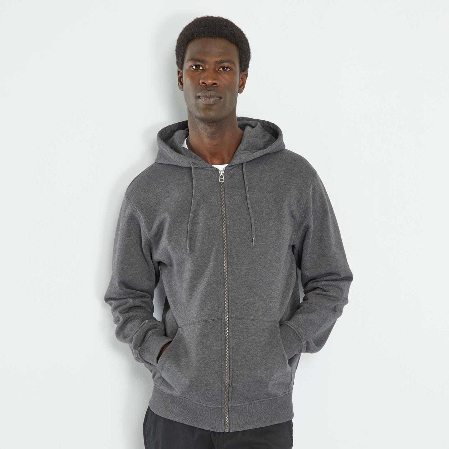 Sweat zipp e capuche Gris fonc