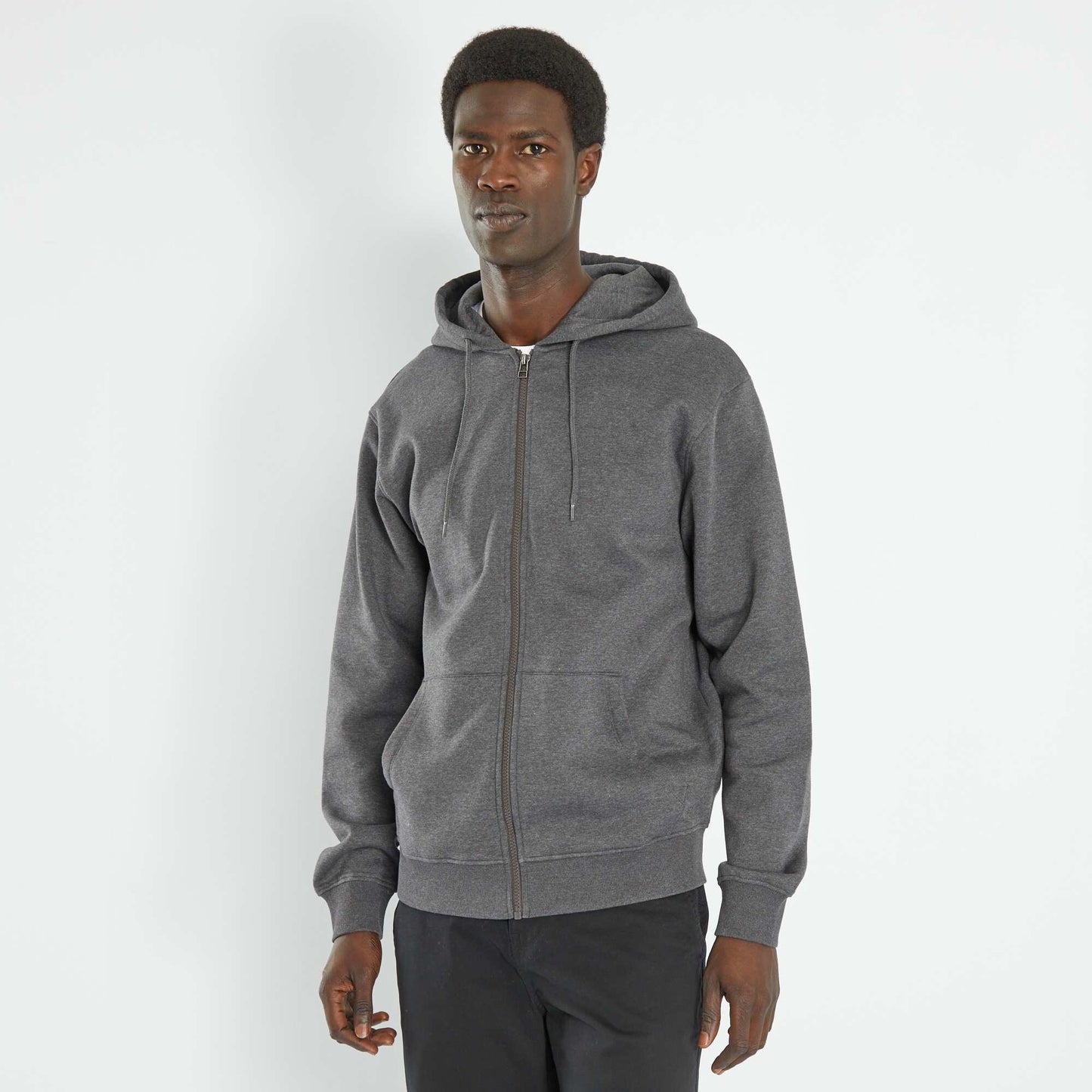 Sweat zipp e capuche Gris fonc