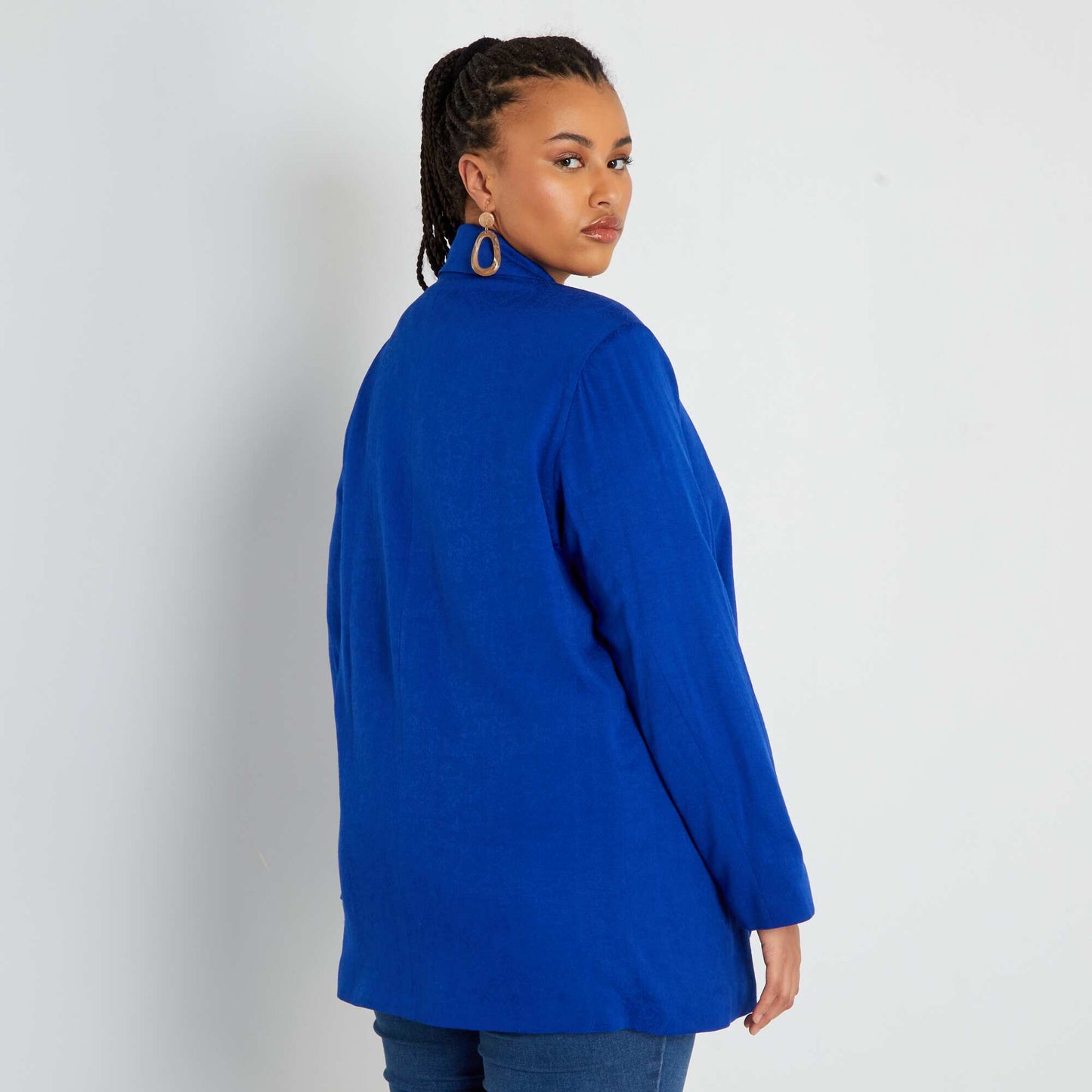 Veste tailleur en jacquard bleu