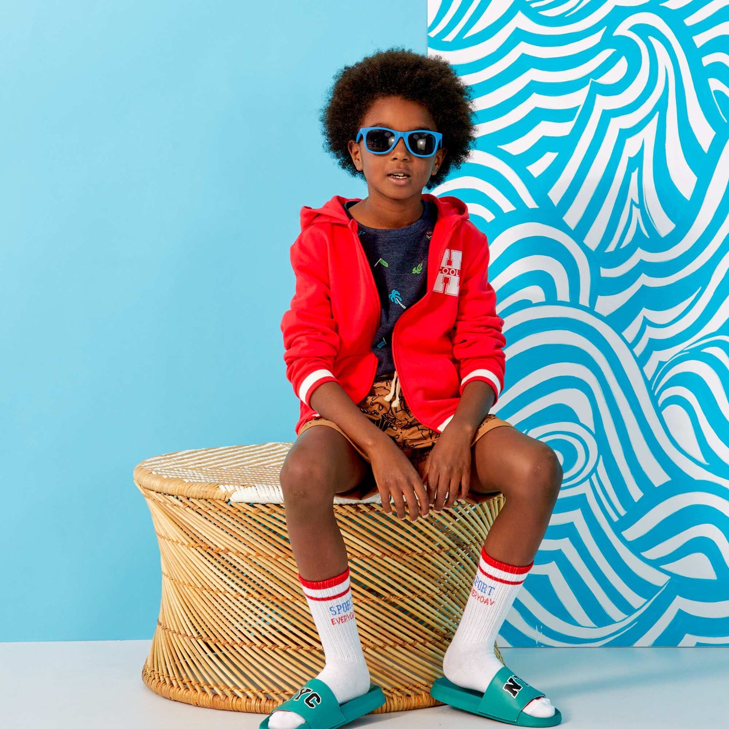 T-shirt en nid d'abeilles 'surf' Bleu