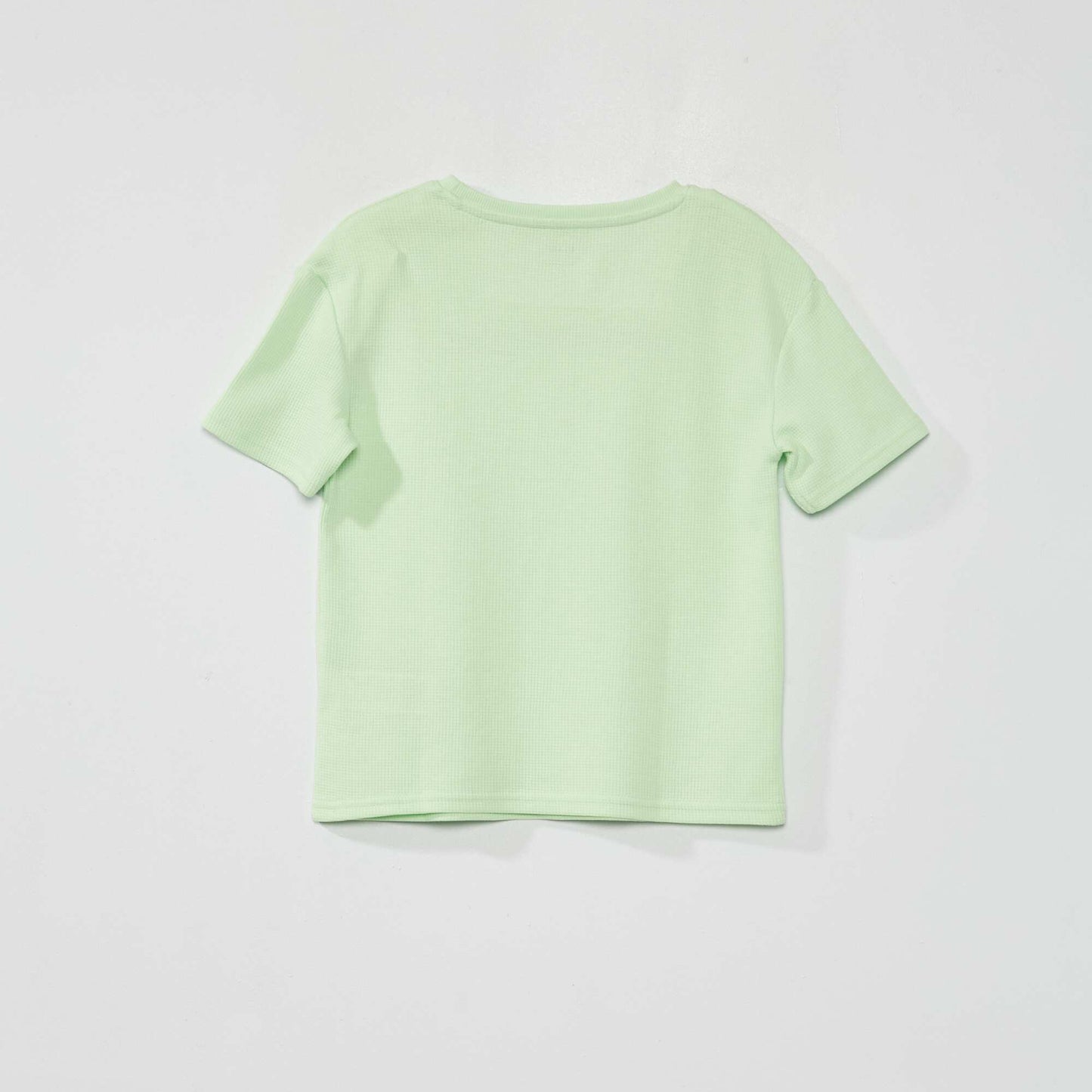 T-shirt en maille gaufr e Bleu