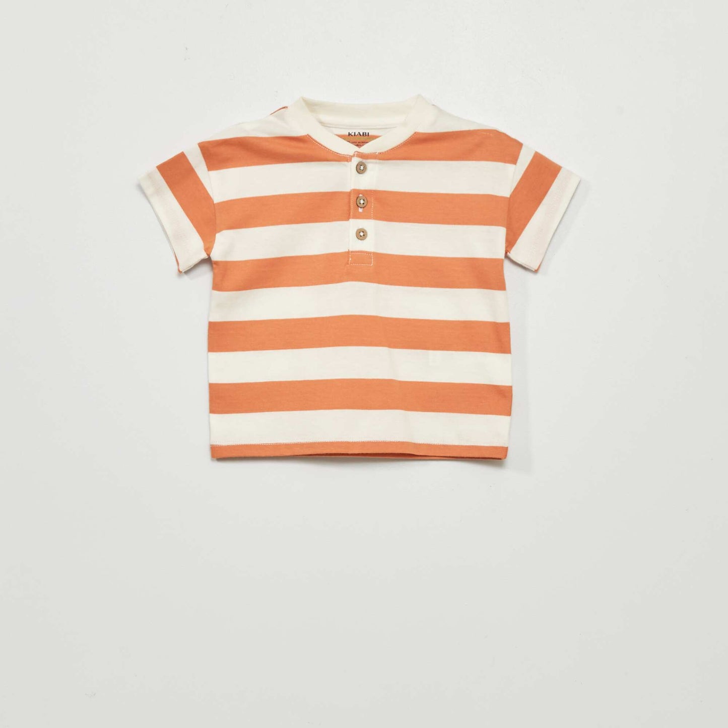 T-shirt rayures avec col boutonn Blanc