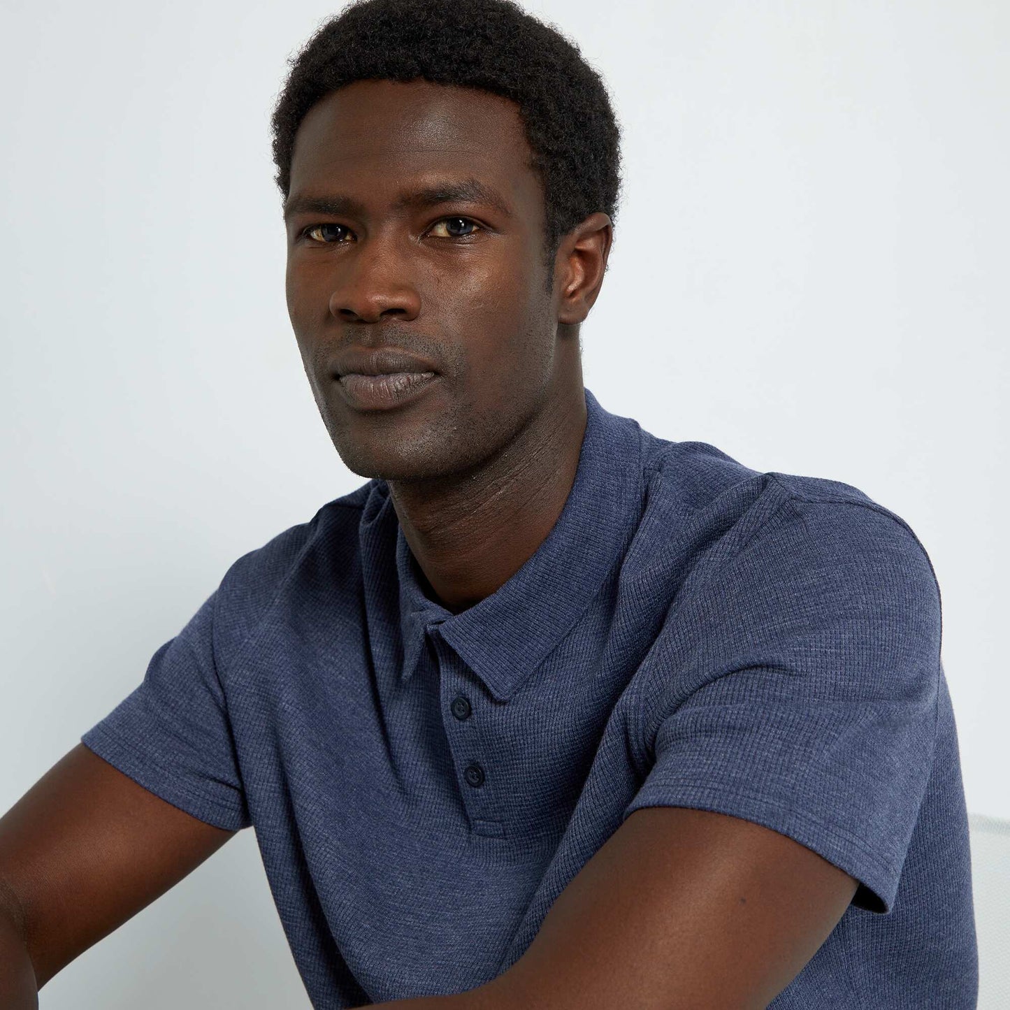 Polo en nid d'abeille bleu noir