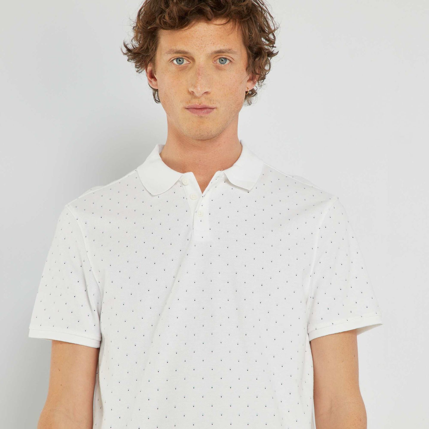 Polo en piqu de coton avec imprim Blanc