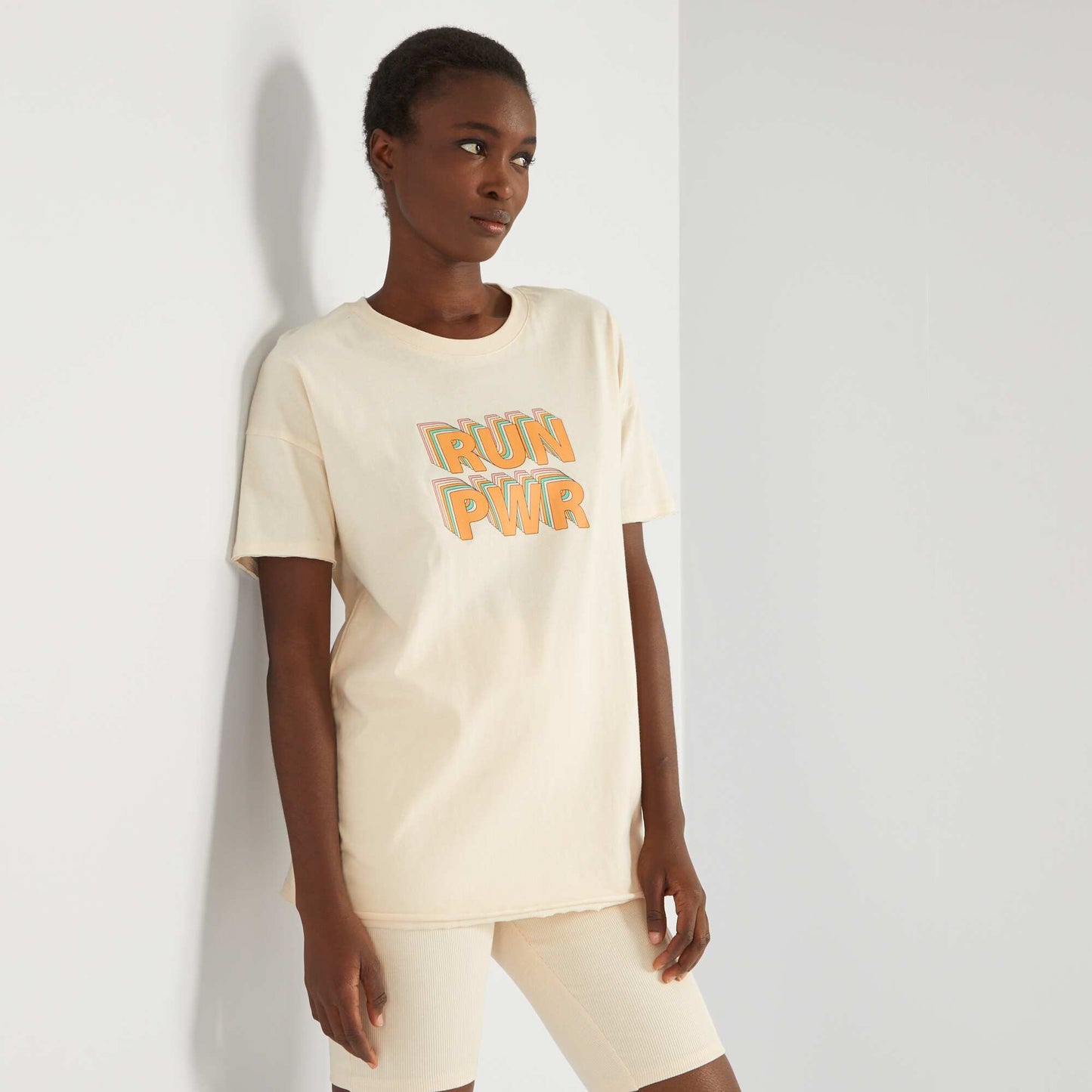 T-shirt col rond Beige