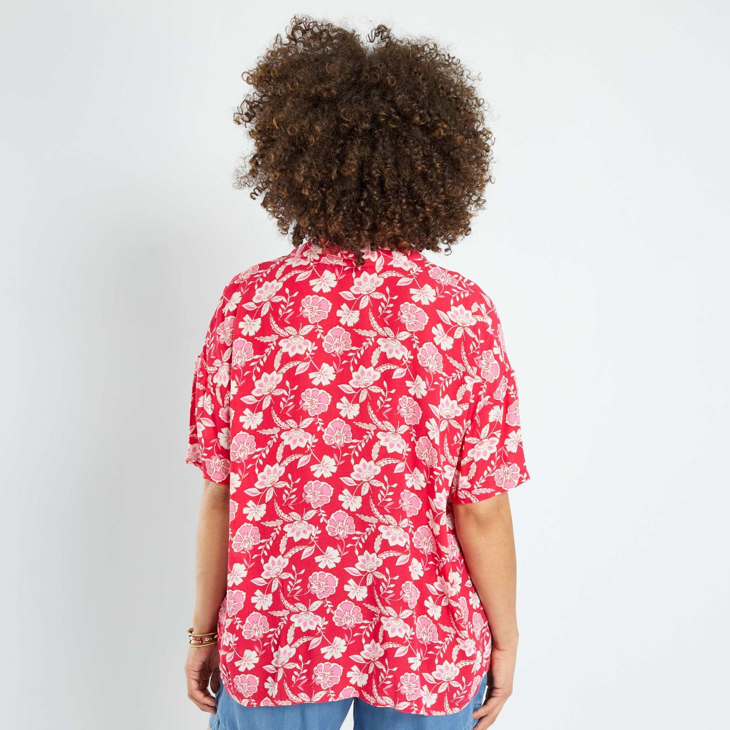 Chemisier manches courtes en maille cr p e ROSE
